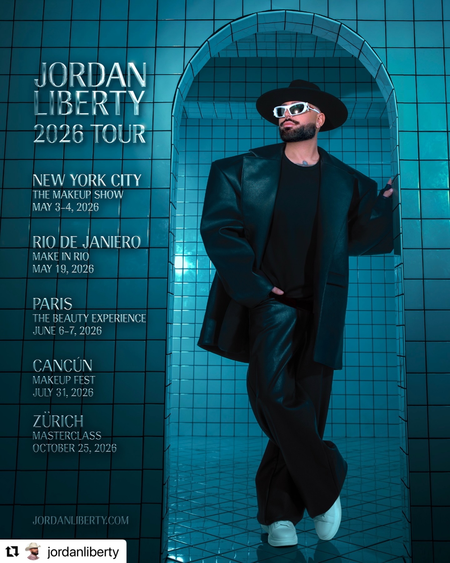 #Repost @jordanliberty with @use.repost
・・・
Come see me on tour! ✈️ Masterclasses, stage performances, and brand exhibition this year so far:
🇺🇸 NYC May 3-4 @themakeupshow I’ll be on stage on May 3 and you’ll see me at the @blendbunnycosmetics cosmetics booth.
🇧🇷 Rio De Janeiro May 19 @makeinrio stage show to close the event as featured international artist.
🇫🇷 Paris June 6-7 @thebeautyexperienceparis both days with @blendbunnycosmetics and stage show June 6.
🇲🇽 Cancún July 31 @makeupfest2026 featured international artist stage presentation.
🇨🇭 Zürich October 25 @i.a.m.artist Jordan Liberty full day masterclass.
✈️✈️✈️✈️✈️✈️✈️
Photography: @reinhardtkenneth
Lighting Director: @ralphyvalle
Digitech: @suimaylee
Faux Leather Set: @_namilia_
Hat: @straw_and_wool
Shoes: @alexandermcqueen