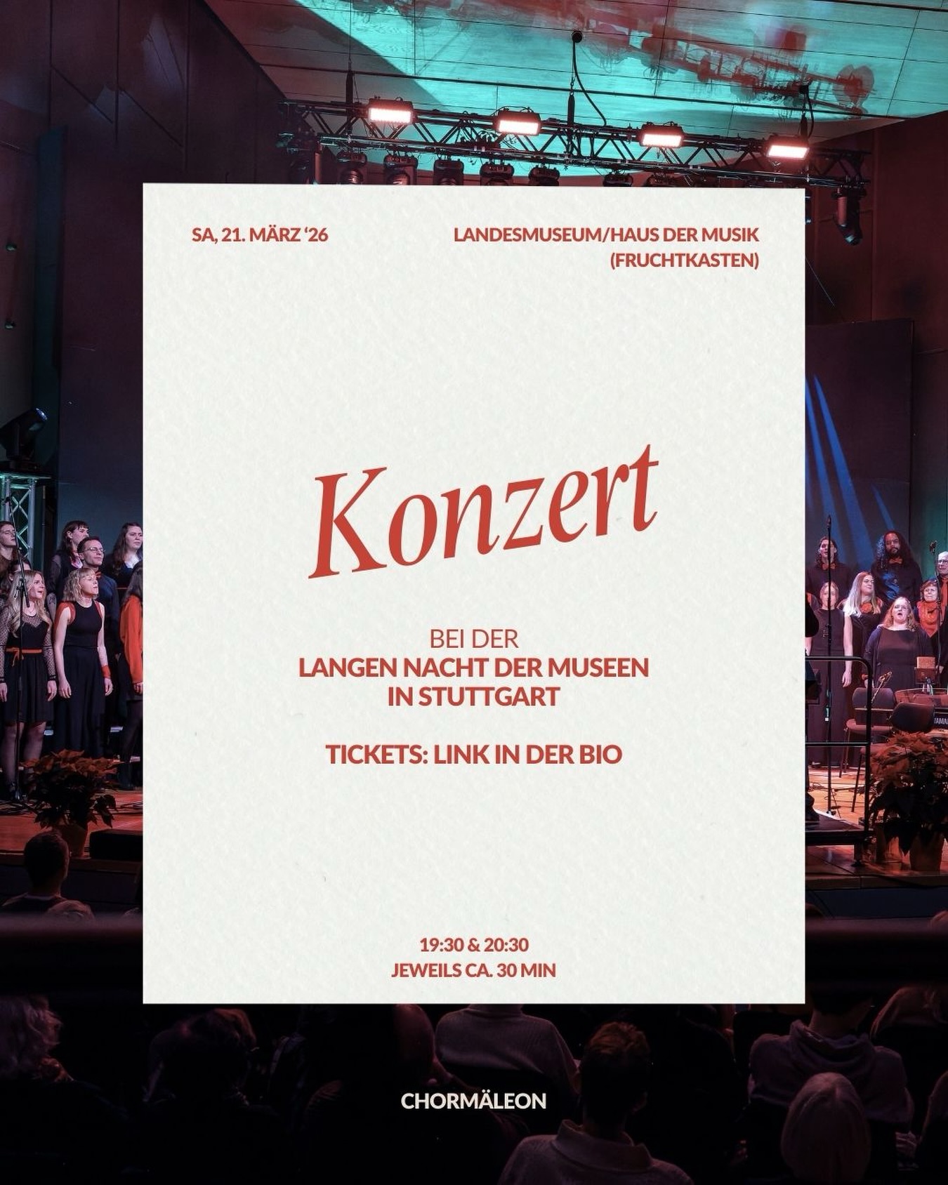 Im Rahmen der @langenachtdermuseenstuttgart am 21. März dürfen wir gleich zwei Mini-Konzerte im Haus der Musik im Fruchtkasten geben - jeweils um 19:30 Uhr und 20:30 Uhr 🙆🏼♀️🤗
Wer schaut vorbei? 🤠 Den Ticket-Link für die @langenachtdermuseenstuttgart findet ihr in unserer Bio 🎵
#chorstuttgart #choirgermany #chormusik #singenmachtglücklich #chorliebe @s_chorverband @lift_dasstuttgartmagazin