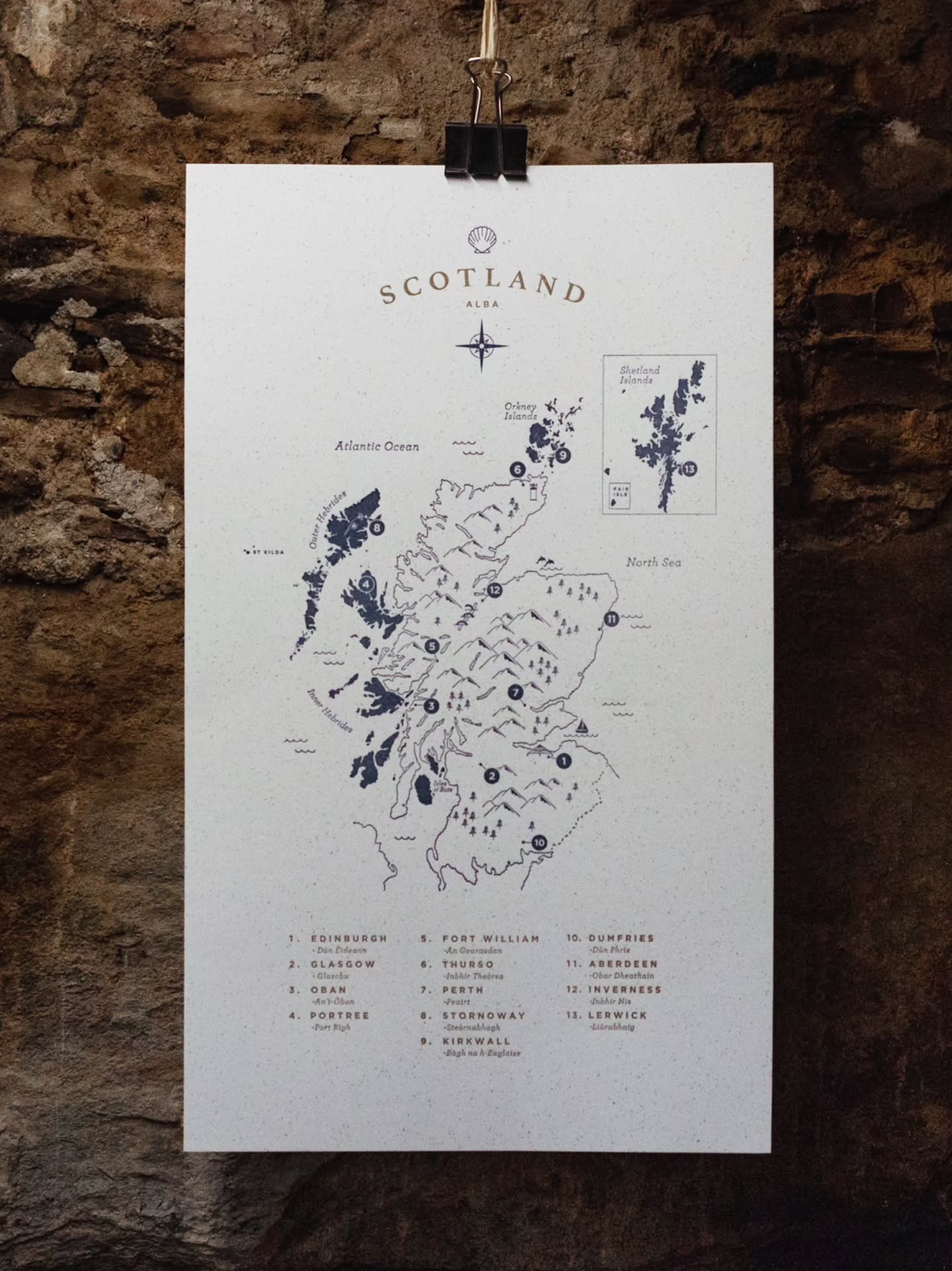 Alba
2 Colour Letterpress Print
Printed by hand on Korrex Berlin Press
Gmund Bier Stock (made from spent brewers grain)
Featuring place names in Scottish Gaelic
Shown framed in Oak.
Print Size: 50x30cm
Framed Size: 62x43cm
#scotland #visitscotland #madeinscotland #letterpressprint #alba