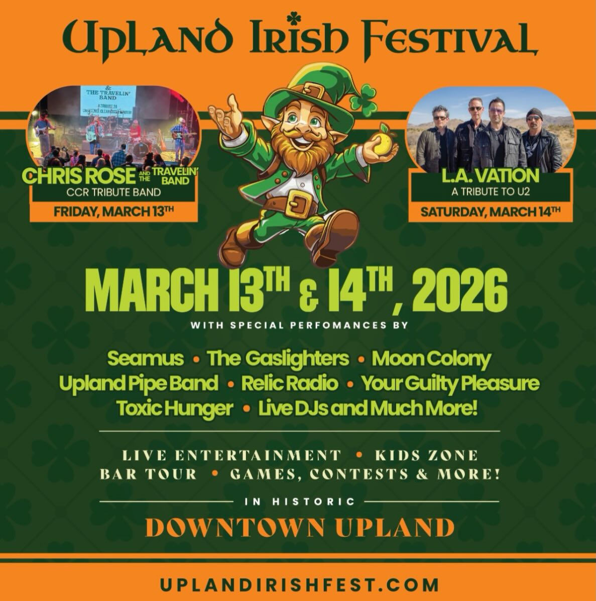 Join us for the Upland Irish Festival on March 14, 2026 in Downtown Upland.
We will be performing on the Gazebo Stage at 8:30pm, and hope to see you there!
-
#u2 #u2tribute #u2tributeband #u2lavation #uplandirishfestival