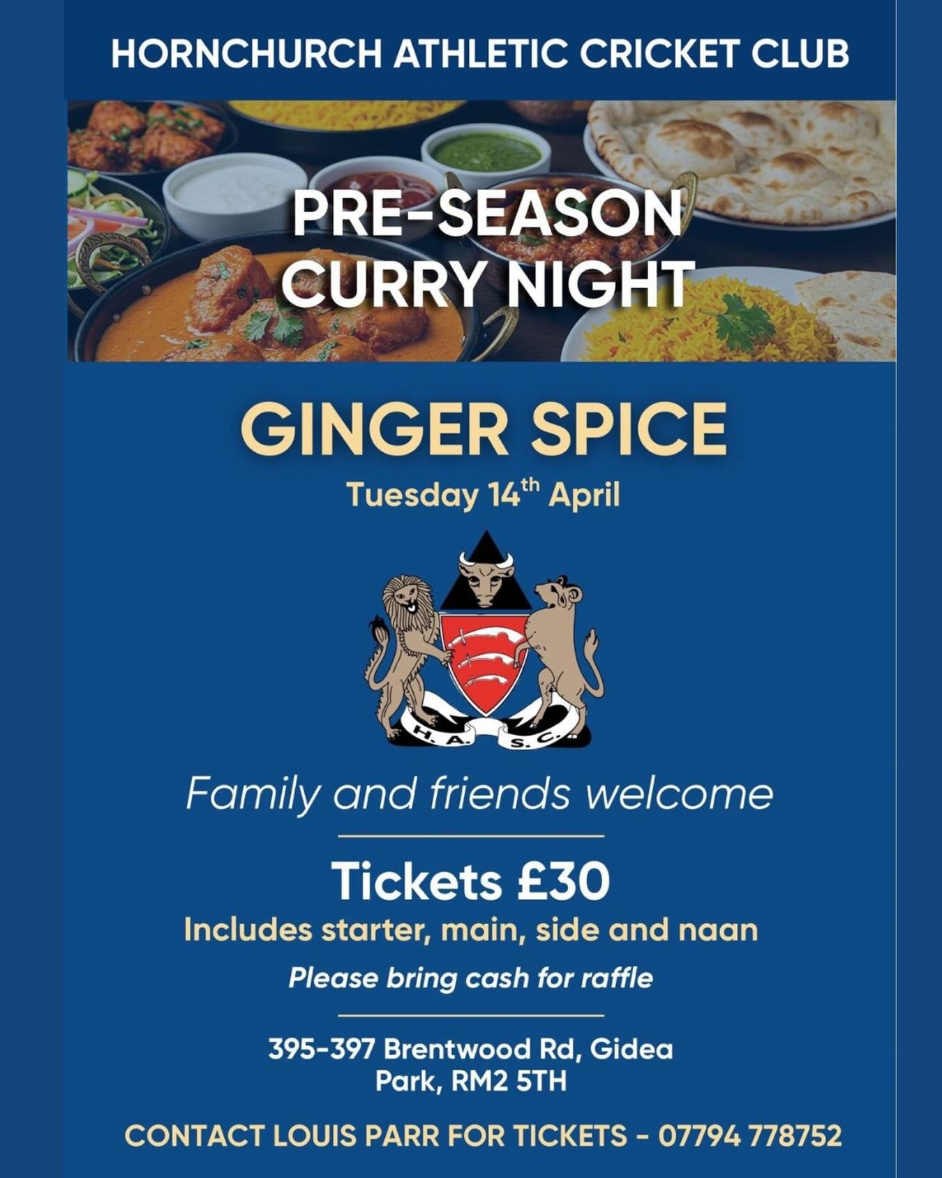 HACC Curry Night 🥘 April 14th 7:30pm
Open to all teams + family and friends
Please message Louis Parr @ 07794 778752 to book your tickets ❤️