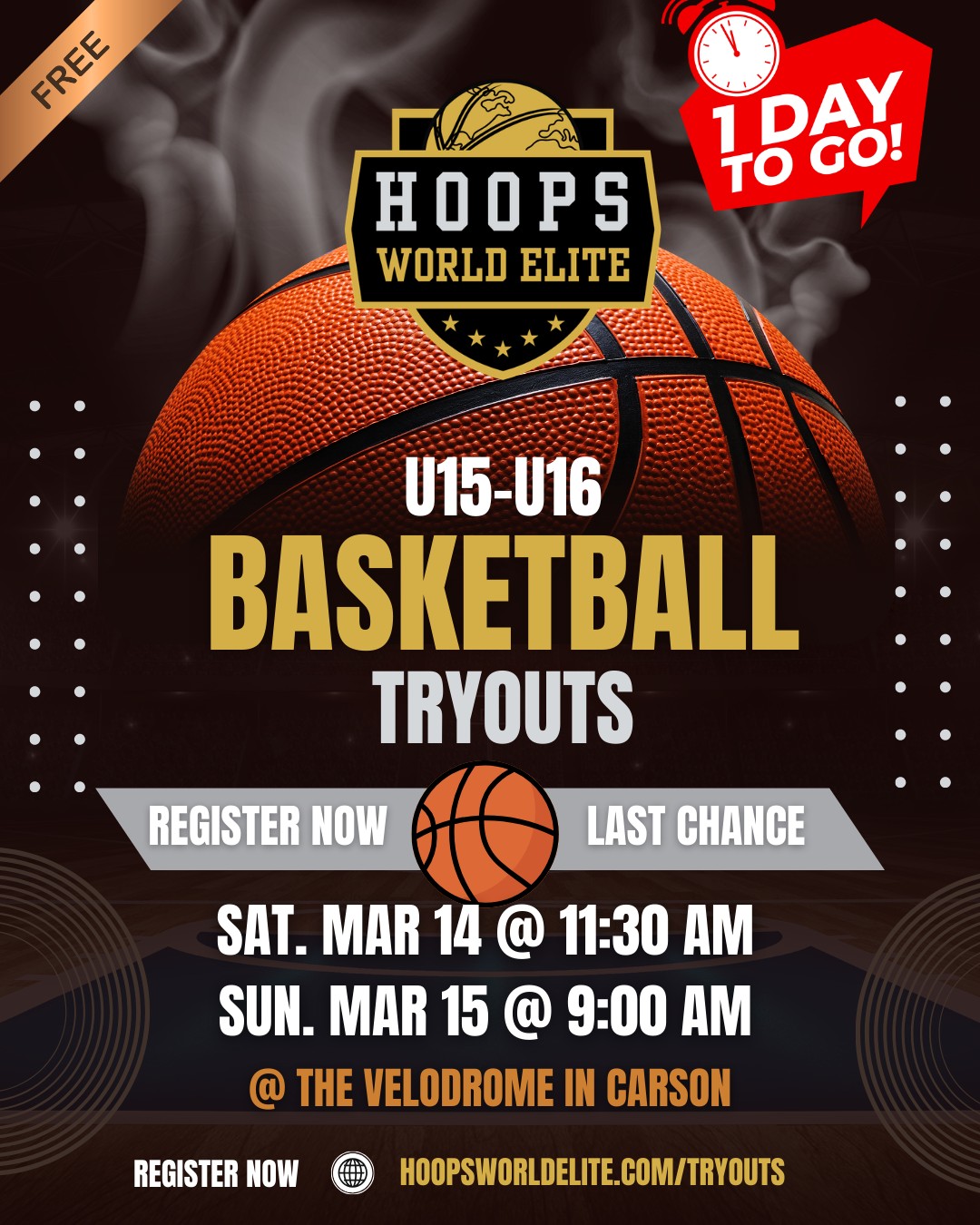 🔥 1 DAY LEFT
Tomorrow the doors open at the Velodrome in Carson — and only a limited number of players will get the opportunity to try out.
Hoops World Elite U15–U16 (Grades 9–10)
📍 Velodrome – Dignity Health Sports Park
📅 Saturday Mar 14 — 11:30 AM
📅 Sunday Mar 15 — 9:00 AM
We are limiting tryout spots to maintain a high-level evaluation environment, so registration will close once capacity is reached.
⚠️ Secure your tryout spot now before it’s full.
👉 Register here:
https://bit.ly/hoopstryouts
Link in Bio
#HoopsWorldElite #ClubBasketball #CarsonHoops #SouthBayHoops #BasketballTryouts