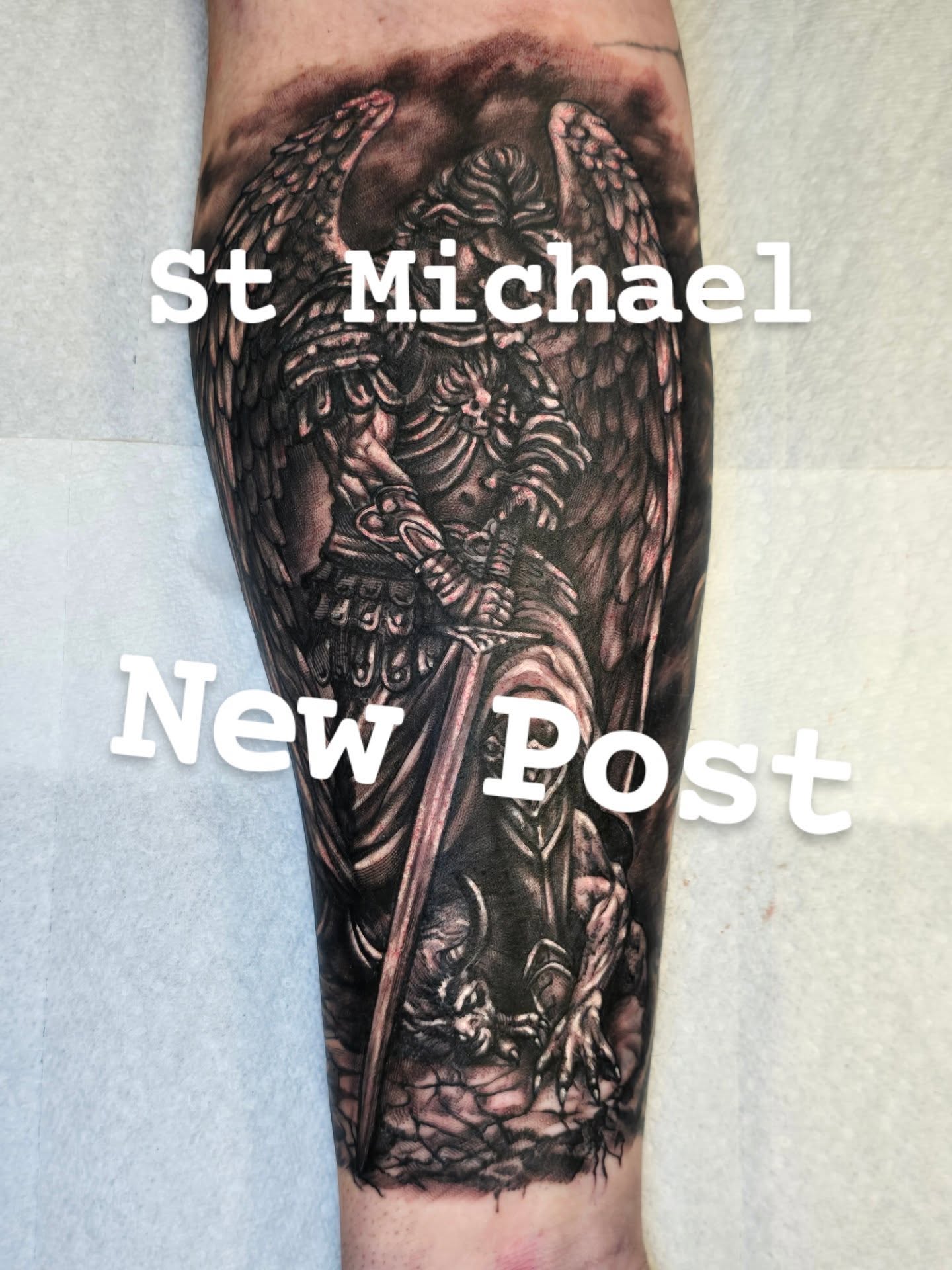 St Michael Tattoo #bngtattoo #mntattooers #minnesota #portrait #realismtattoo