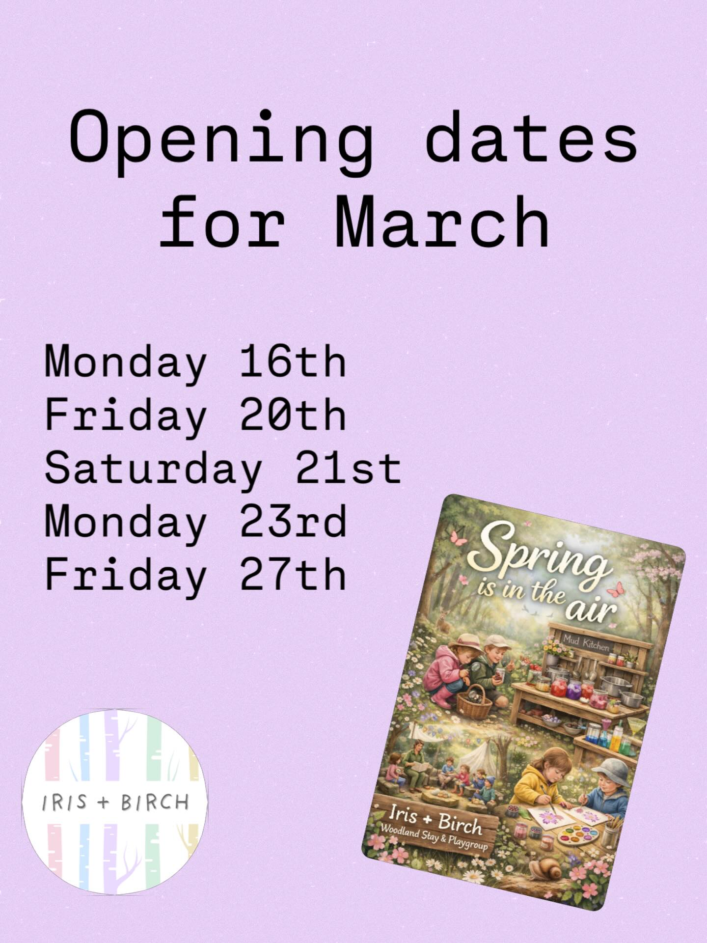 🌸 MARCH OPENING DATES 🌸
To book your space to play click the link in the bio.
With Spring in the air getting outside makes us all feel so much lighter so come along for 90 minutes of fun and crafts in the woodlands with us.
#playoutdoors #surreymums #woodlandplaygroup #spring #earlyyears