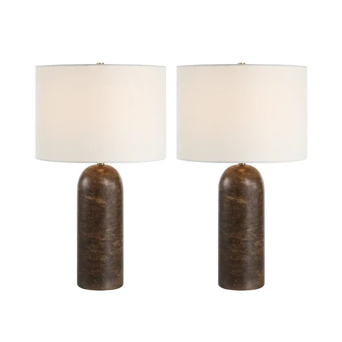 Two times the elegance ✨ The Set of Two Dorato Lamps pairs creamy travertine-look bases with off-white linen drum shades for a soft, timeless glow. Perfect for creating a warm, polished vibe in any room. C$349 • Only 2 in stock. Link in Bio #HomeDecor #TableLamps #InteriorStyling #LampLove #DoratoLamps