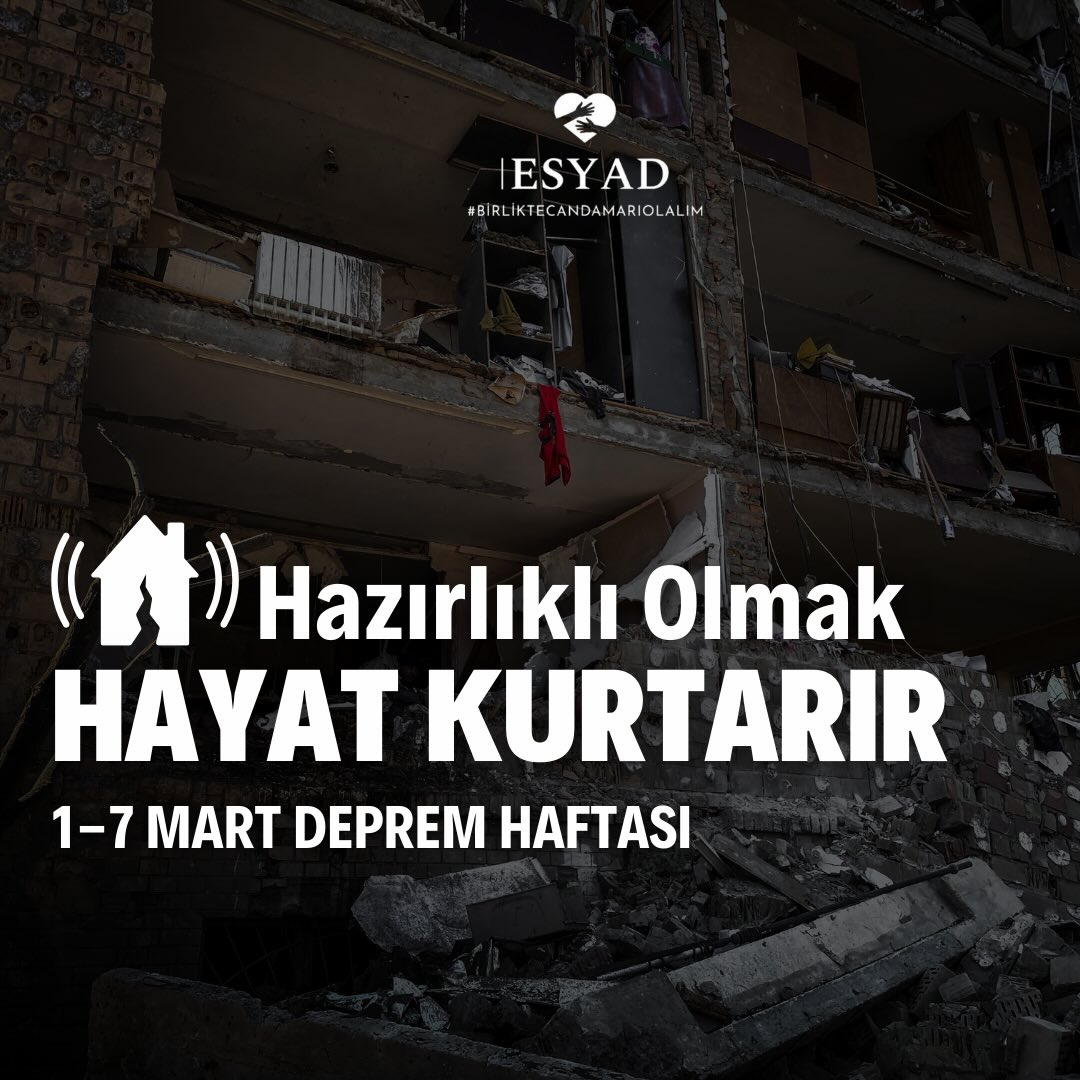 🚨Depremi yaşayan bir şehirden biliyoruz:
Hazırlıklı olmak hayat kurtarır.
6 Şubat depremlerinin ardından bir kez daha gördük ki bilgi, hazırlık ve farkındalık en güçlü koruyucudur.
ESYAD olarak yalnızca afet sonrası destek çalışmalarında değil, aynı zamanda afetlere hazırlık konusunda toplumun bilinçlenmesi için çalışmalar yürütüyoruz.
Deprem sırasında yapılması gereken basit ama hayati adımları hatırlatıyoruz.
📍 Unutmayın
Bir acil durum çantası
Doğru davranış bilgisi
Ve hazırlıklı olmak
Hayat kurtarabilir.
🤝 Daha güvenli yarınlar için birlikte öğreniyor, birlikte güçleniyoruz.
#ESYAD #DepremHaftası #AfetHazırlığı #AfetBilinci #BirlikteCanDamariOlalım HazırlıklıOl Deprem