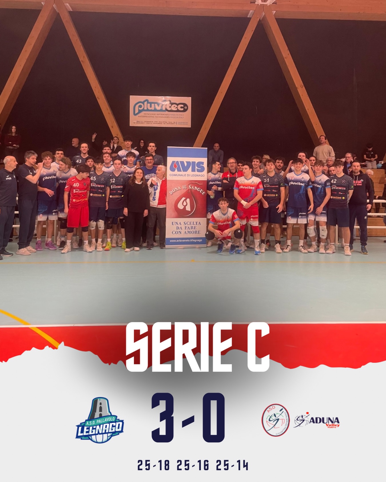 Serie C Pluvitec Volley - Aduna Volley Sanizoo
Vittoria netta per la Serie C Pallavolo Legnago che supera Aduna Volley Sanizoo con un convincente 3-0 (25-15; 25-16; 25-14).
Una partita sempre condotta in vantaggio dai nostri ragazzi, che hanno gestito bene il ritmo della gara trovando continuità in tutti i fondamentali. Il margine nel punteggio ha permesso anche di provare alcune soluzioni di gioco e di dare spazio a tutta la rosa, facendo rifiatare chi ha avuto più minutaggio nelle ultime settimane.
Tre punti importanti conquistati davanti al pubblico di casa 💪
Un grazie anche a AVIS Comunale Legnago @avislegnago per la presenza al Pala Frattini e per l’importante lavoro di informazione e sensibilizzazione sul valore della donazione di sangue e plasma.
#asdpallavololegnago