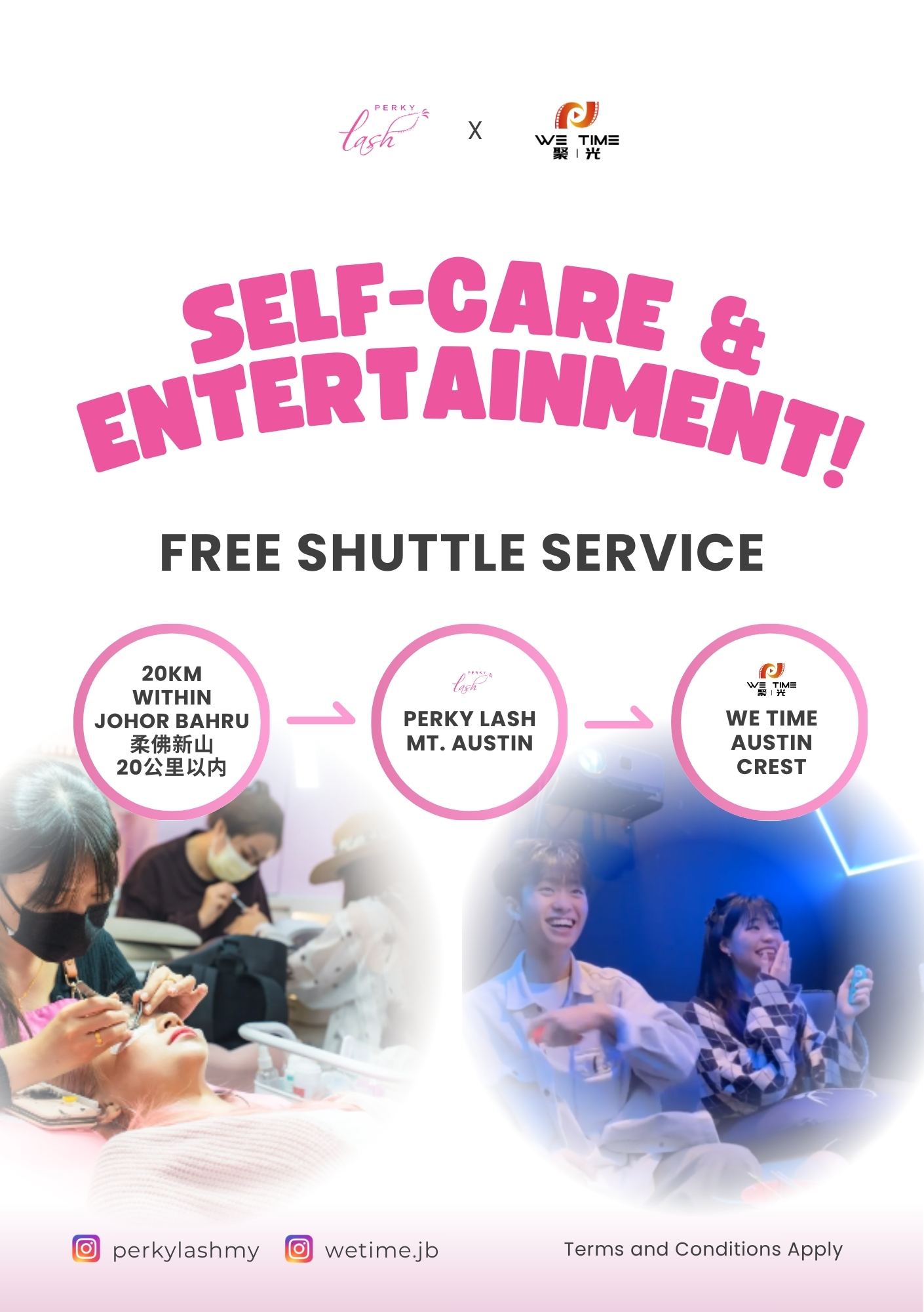 School Holiday Deal!
𝐋𝐚𝐬𝐡𝐞𝐬, 𝐍𝐚𝐢𝐥𝐬 & 𝐅𝐚𝐦𝐢𝐥𝐲 𝐄𝐧𝐭𝐞𝐫𝐭𝐚𝐢𝐧𝐦𝐞𝐧𝐭 𝐟𝐫𝐨𝐦 𝐑𝐌𝟑𝟗/𝐡𝐫 + 𝐅𝐑𝐄𝐄 𝐒𝐡𝐮𝐭𝐭𝐥𝐞 𝐒𝐞𝐫𝐯𝐢𝐜𝐞 𝐟𝐫𝐨𝐦 𝐉𝐁 𝐂𝐈𝐐 or anywhere within 20km in JB! 🚐
@perkylashmy × @wetime.jb are teaming up to give you a stress-free beauty & relaxation experience this school holiday!
Book 𝐥𝐚𝐬𝐡 𝐨𝐫 𝐧𝐚𝐢𝐥 𝐬𝐞𝐫𝐯𝐢𝐜𝐞𝐬 𝐚𝐭 𝐏𝐞𝐫𝐤𝐲 𝐋𝐚𝐬𝐡 𝐌𝐨𝐮𝐧𝐭 𝐀𝐮𝐬𝐭𝐢𝐧 𝐨𝐮𝐭𝐥𝐞𝐭 together with a 𝐦𝐢𝐧𝐢𝐦𝐮𝐦 𝟏-𝐡𝐨𝐮𝐫 𝐬𝐞𝐬𝐬𝐢𝐨𝐧 𝐚𝐭 𝐖𝐞 𝐓𝐢𝐦𝐞, and enjoy our FREE 𝐬𝐡𝐮𝐭𝐭𝐥𝐞 𝐬𝐞𝐫𝐯𝐢𝐜𝐞 𝐰𝐢𝐭𝐡𝐢𝐧 𝟐𝟎𝐤𝐦 𝐢𝐧 𝐉𝐨𝐡𝐨𝐫 𝐁𝐚𝐡𝐫𝐮.
We’ll pick you up from anywhere within 20km in JB and bring you to Perky Lash, then you can continue your relaxation time at We Time — no need to worry about driving, parking, or travelling!
Less travelling.
Less hassle.
More time to relax
Terms & Conditions apply:
• Shuttle service available within 20km in Johor Bahru only
• RM100 deposit required to reserve the shuttle service
• Valid with lash or nail services (min. spend RM100) at Mount Austin outlet + minimum 1-hour booking at We Time
• Advance booking required