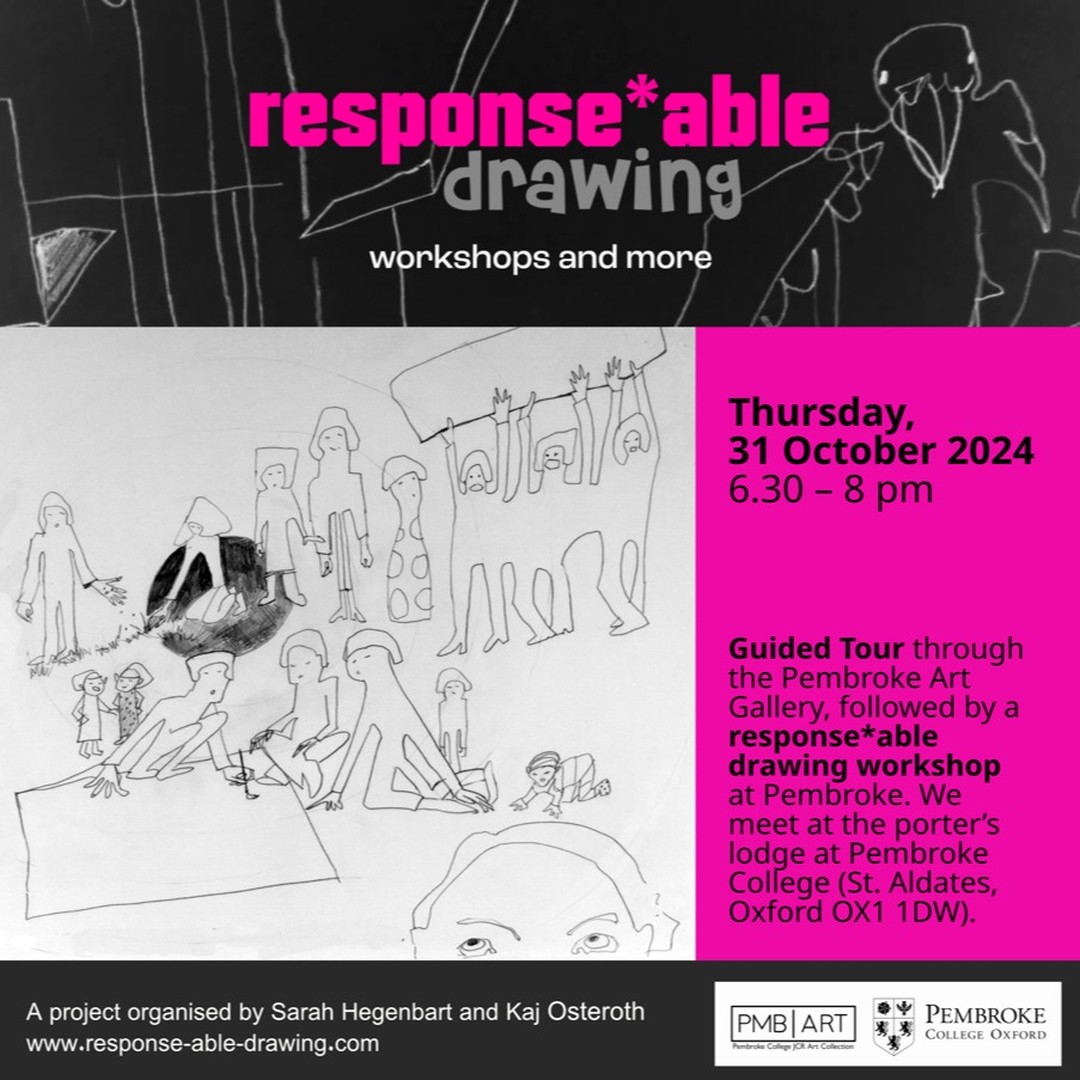 Pembroke College JCR Art Collection are delighted to host a free response*able drawing workshop as part of a wider project on participatory art and democracy for the transnational Horizon 2020 grant ARTIS.
This will be an exercise-based workshop which will be an exciting opportunity to explore practical art skills led by experts.
This workshop will take place on October 31st from 6:30-8pm, with a short introduction in the art gallery, followed by a drawing workshop within college.
We have a limited capacity, so please RSVP via the Linktree in our bio.