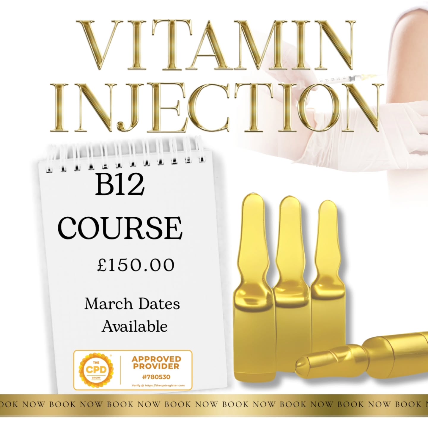 💉 Vitamin B12 Injection Course
Want to expand your treatment menu with a fast, profitable treatment that clients love?
Our B12 Injection Training Course will teach you everything you need to confidently and safely administer Vitamin B12 injections.
✨ Perfect for therapists looking to add an entry-level injectable treatment to their clinic.
During the course you will learn:
• Anatomy & injection sites
• Health, safety & hygiene
• Client consultation & contraindications
• Correct injection techniques
• Dosage & treatment protocols
• Aftercare advice
• How to introduce B12 injections into your business
📚 CPD Accredited
💷 £150
📅 March dates available
Train with an experienced academy that focuses on safe practice, real clinical knowledge, and business growth.
📍 Essex Beauty & Aesthetics Academy
📲 Message us to book your space
#EssexBeautyAndAesthetics #essexb12 #essextraining #essextrainingacademy #essexaesthetictraining
