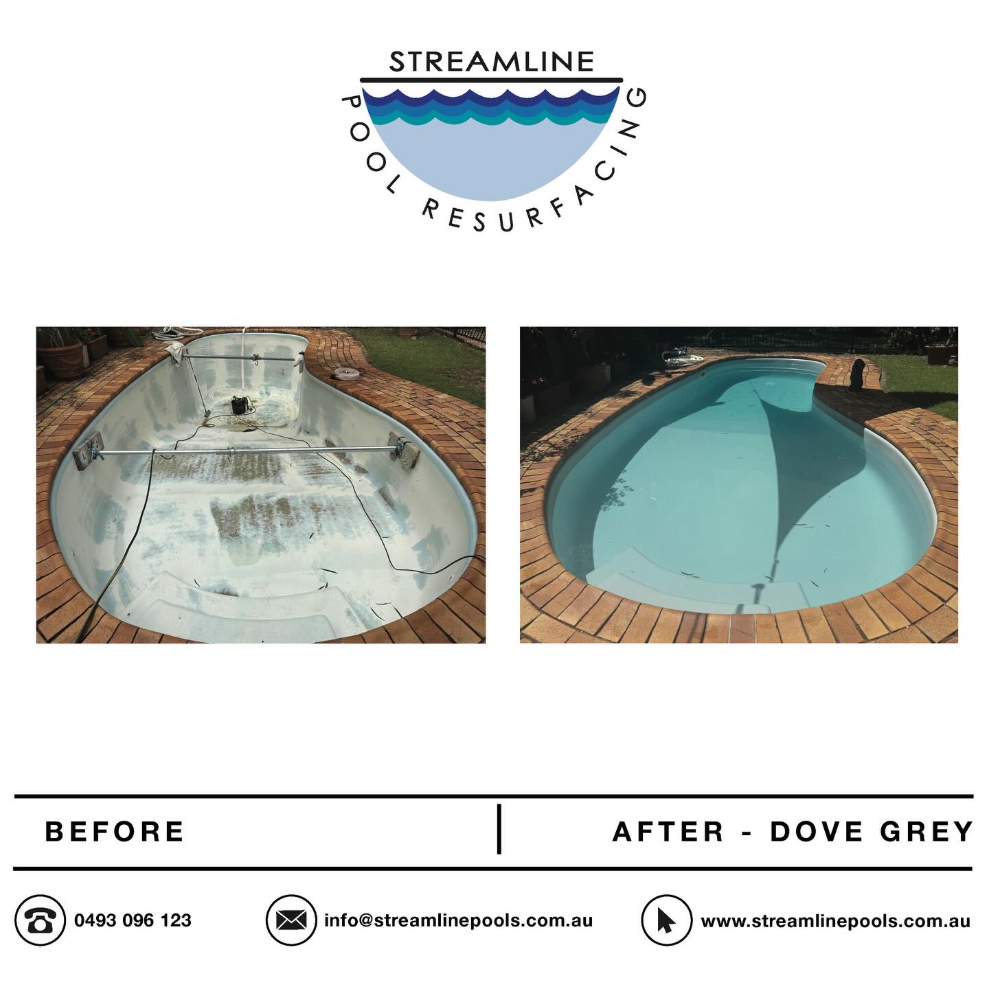 A before and after comparison of a full fiberglass resurface & osmosis repair we did in Wurtulla, Sunshine Coast - finished colour choice, Dove Grey.
.
.
.
#streamlinepoolresurfacing
#resurface #swimmingpool
#australianbackyard #maintenance