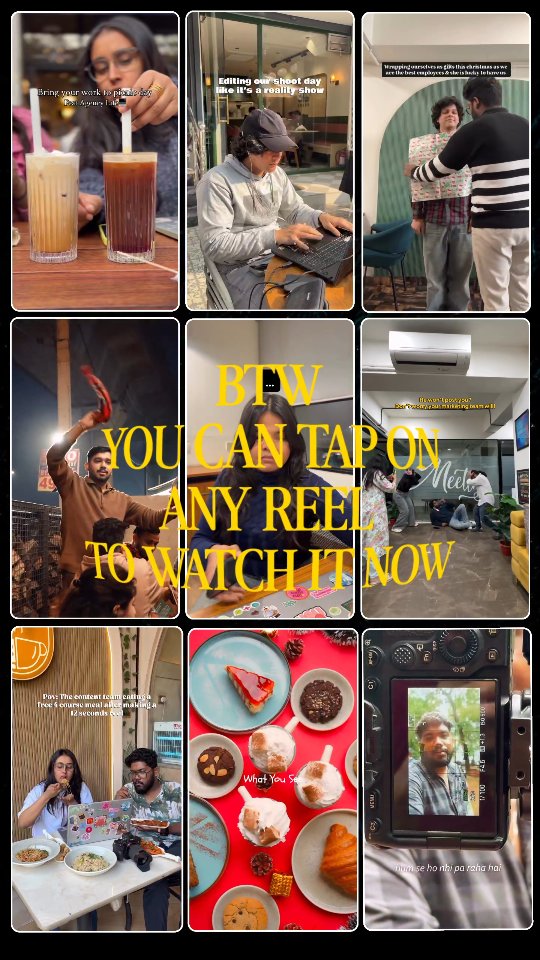 9 reels sitting here like a snack π
Go on... tap one. We know you want to
( Reel, instagram, viral, tap any reel, instagram edits, edits app )