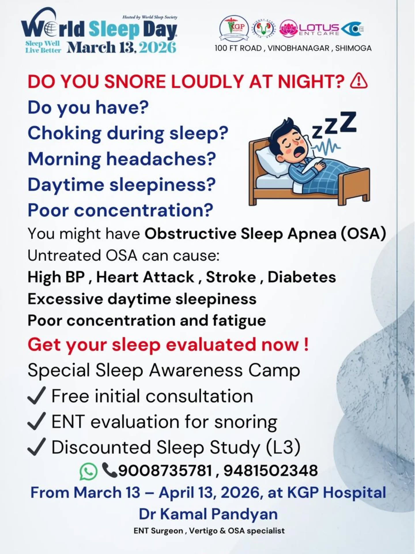 Get your sleep evaluated this month , rule our OSA
Sleep well, Live better
#sleepdisorders #sleepapnoea #cpap #polysomnography #sleepsurgeon