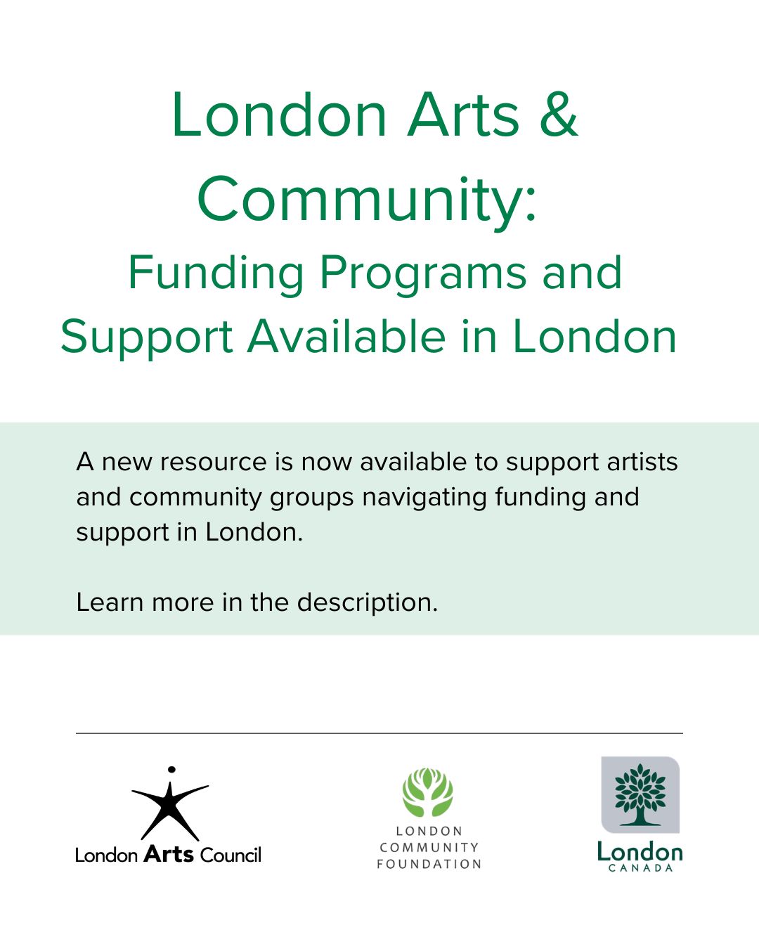 The “London Arts & Community: Funding Programs and Support Available in London” resource page is now available.
It brings together key information shared during the Information Session - London Arts & Community, hosted by the London Arts Council in partnership with the London Community Foundation and the City of London’s Neighbourhood & Community Wide Services on March 4, 2026.
The session was designed to help artists, artist collectives, and community groups better understand how to access and combine funding, resources, and supports for arts and community based projects in London.
🔗Link in bio for the complete Information Package
The package is intended to support both new and experienced applicants in navigating funding options and strengthening community‑based arts initiatives.