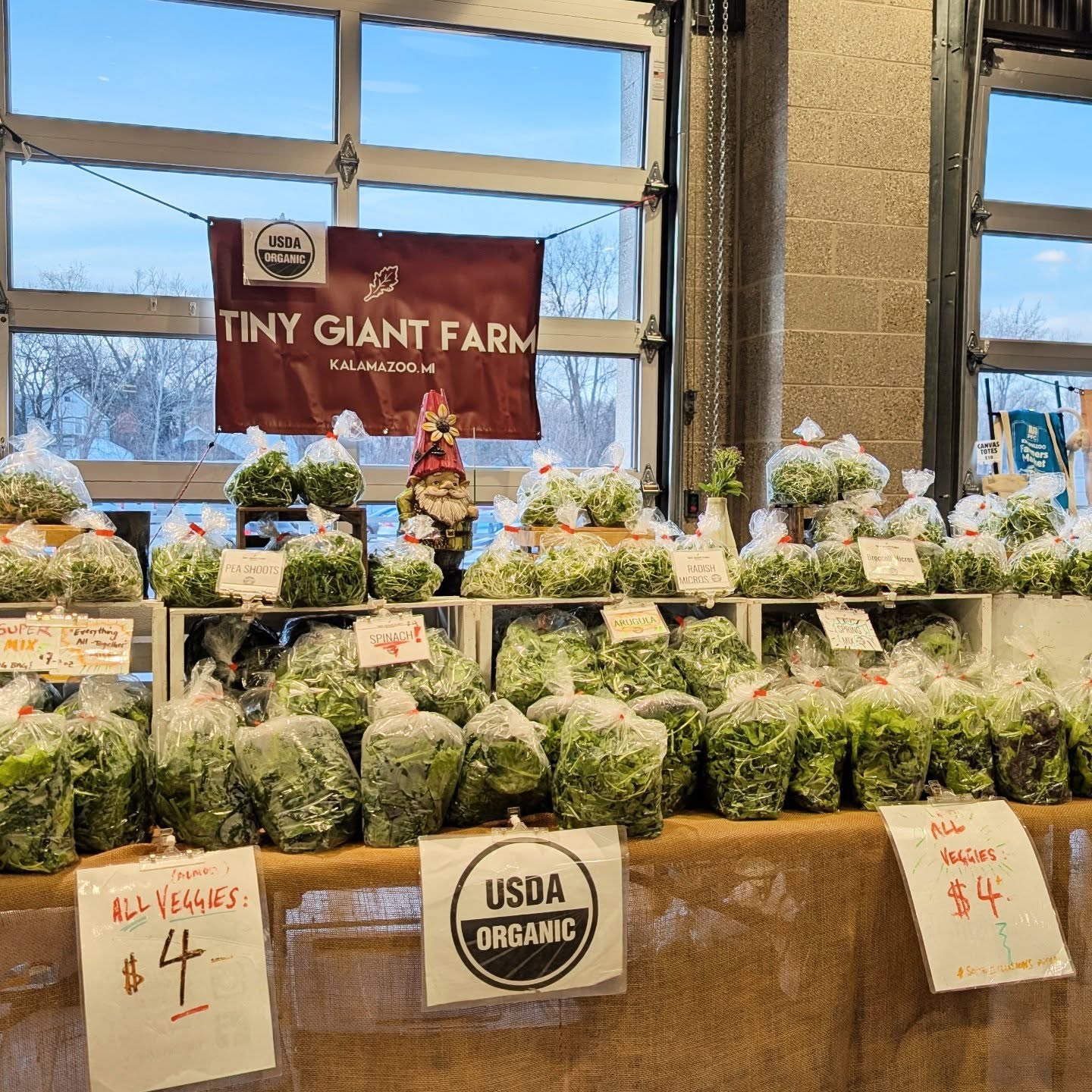 πΆBaby it's cold outside (again), BUT the indoor @kalamazoofarmersmarket is toasty warm and we've got all the salads today! Super mix. spring mix .arugula. spinach .micros. treat yo'self