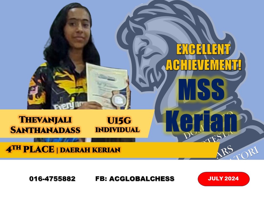 ~July 2024 MSS Kerian~
Congrats to both GIRLS advancing to Perak state level
💥Anjali U15G 💥
💥Malar U18G 💥
AC Global Chess Academy
#chess #ChessNotCheckers #babygenius #strategies #acglobalchessacademy