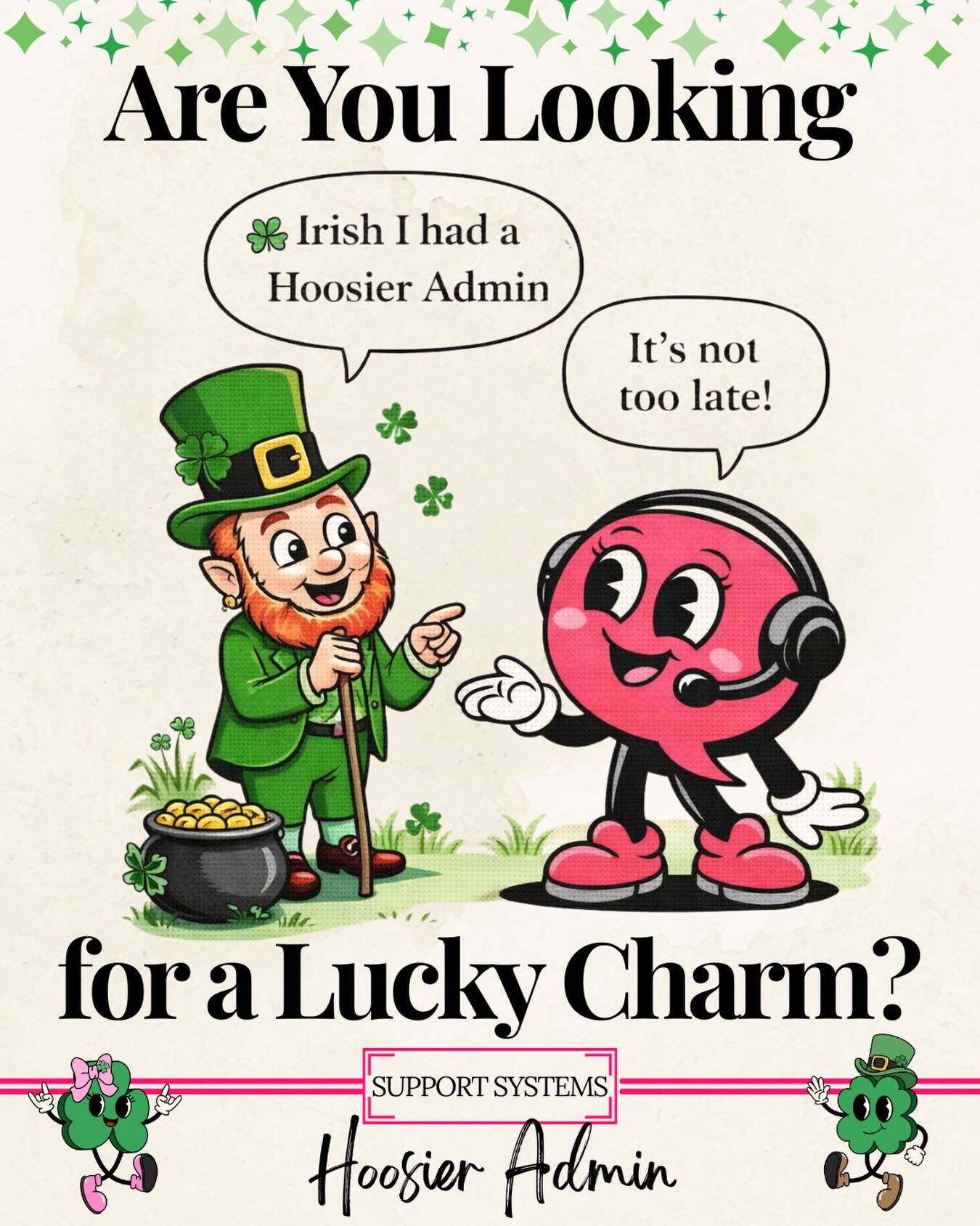 🍀 Irish you had a Hoosier Admin?
Good news — it’s not too late.🍀
Real people answering your phones means fewer missed leads and happier customers.
#contractorlife #smallbusiness #hoosieradmin