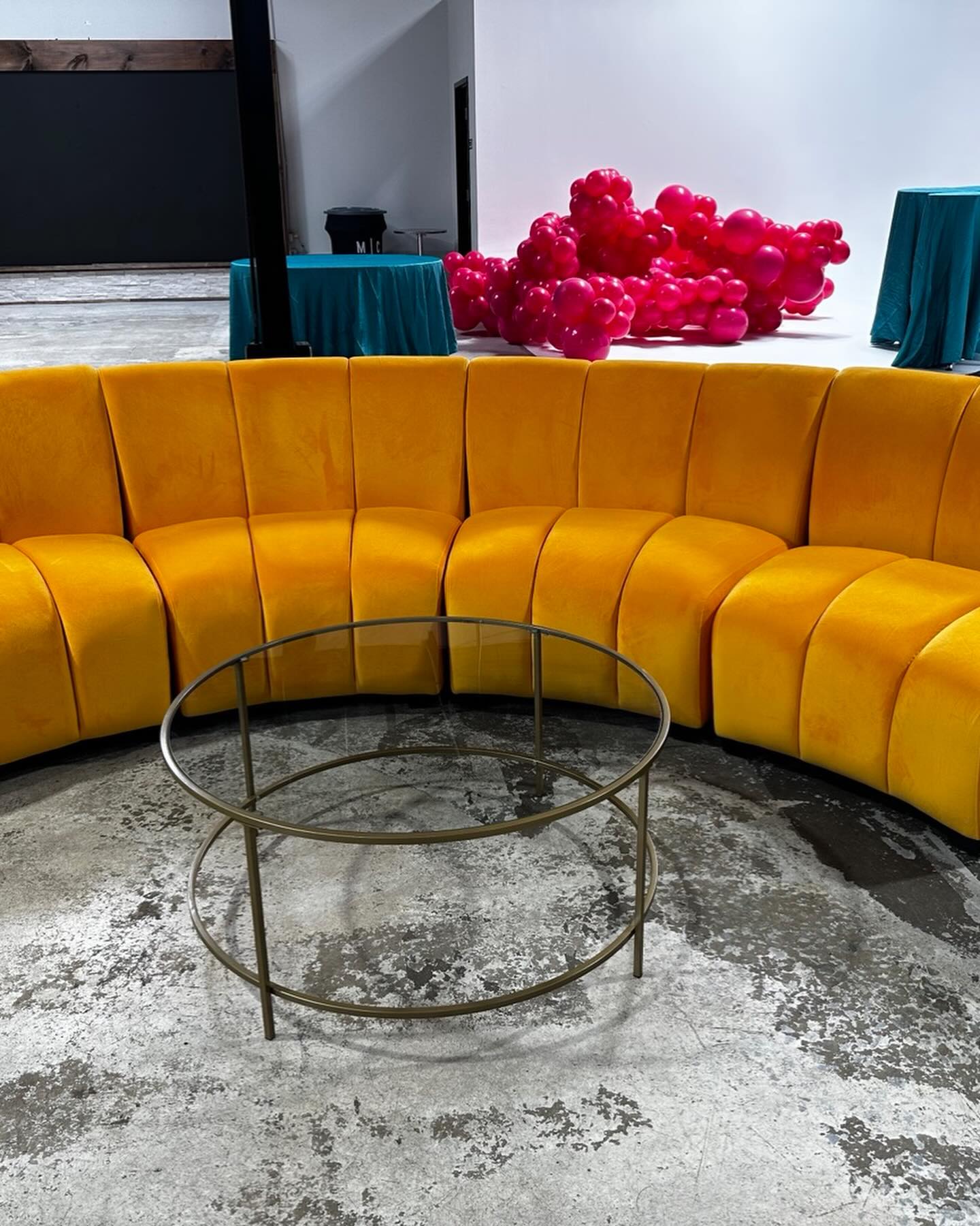 Orange sofa available for rental #loungesofarentals #sofarentalsatl #eventrentalatl #atlantapartyrentals #georgiaeventrentals