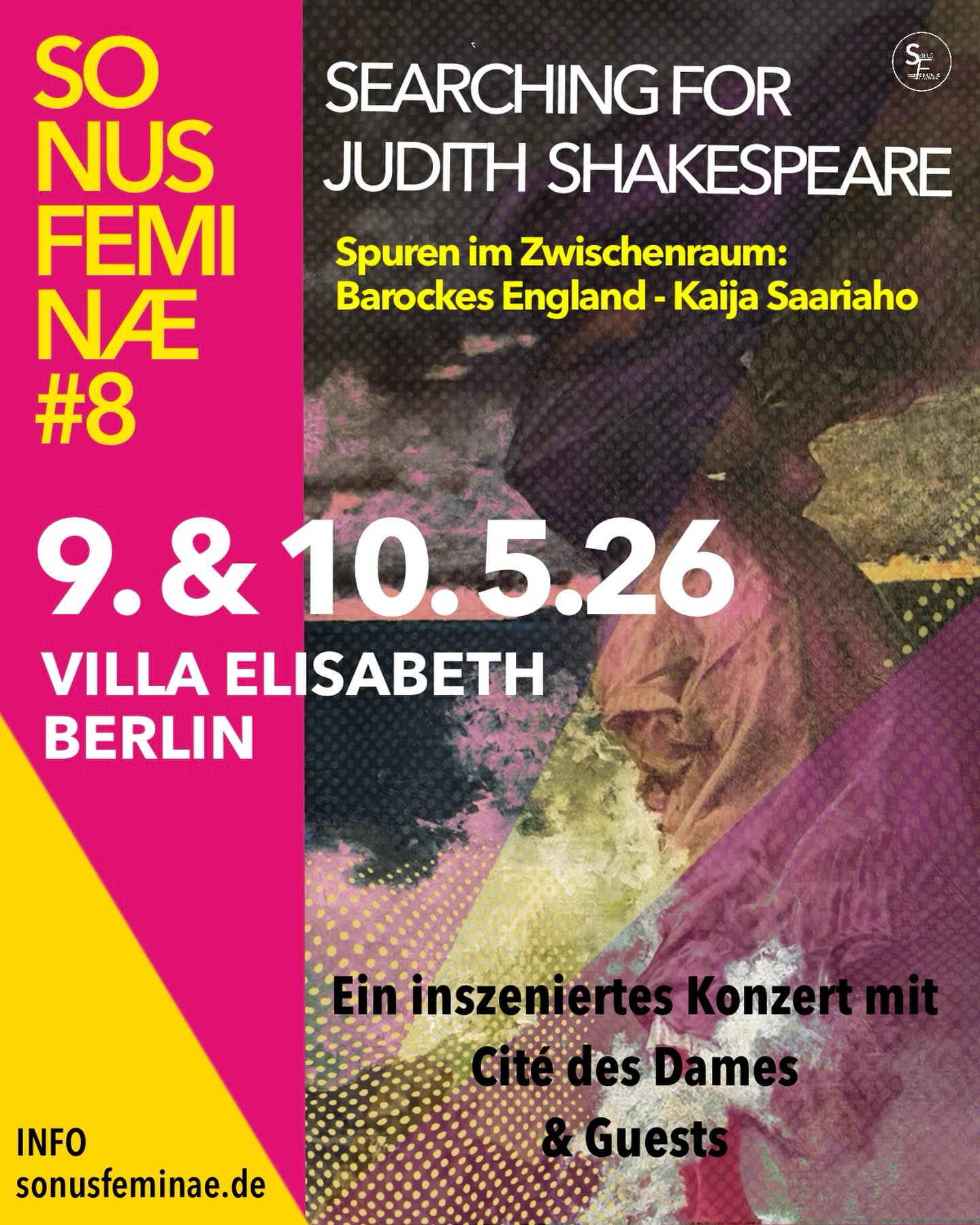 🔮 Mit “Searching for Judith Shakespeare“ setzt die Konzertreihe Sonus Feminæ am 9. und 10. Mai 2026 in der @st.elisabeth.villaelisabeth ein Zeichen:
✨ Erstmals steht mit Kaija Saariaho eine zeitgenössische Komponistin im Zentrum. Ihr vollständiges “The Tempest Songbook” erklingt in einer Bearbeitung für historische Instrumente – als deutsche Erstaufführung.
🎼 In den Zwischenräumen dieser Klangwelt begegnen wir Musik von Elisabetta Gamberini, Elizabeth Turner, Mrs Philharmonica und Lady Dering sowie Texten von Zeitgenossinnen. So entsteht ein inszeniertes Konzert über Stimmen, Resonanz und die Spuren von Künstlerinnen zwischen Vergangenheit und Gegenwart.
🕰️ ab 19:30 Uhr (9.5.) / ab 18 Uhr (10.5.)
📍 Villa Elisabeth, Invalidenstraße 3, 10115 Berlin
🎟️ Tickets via Biolink
👥 Ensemble Cité des Dames & Guests:
Andrea Conangla – Sopran
Jonathan Boudevin – Bariton
Miako Klein – Blockflöte & Violine
Mari Sawada – Violine
Prisca Stalmarski – Violine
Karen Lorenz – Viola
Lea Rahel Bader – Violoncello
Raivis Misjuns – Kontrabass
Martin Steuber – Laute
Jia Lim – Cembalo
Yalda Zamani – Dirigat
Regie: Iñigo Giner Miranda
Dramaturgie: Guillem Borràs Garriga
🌀 SONUS FEMINÆ, initiiert vom Ensemble Cité des Dames, bietet eine Plattform zur Wiederentdeckung und Würdigung historischer Komponistinnen, deren Werke lange im Verborgenen blieben.
@st.elisabeth.villaelisabeth @miakoklein @jia.keys @andrea.conangla @jonathanboudevin @priscastalmarski @learahelbader @raivichek @steuber.martin @yoota_zi @iginer @guillem.hh @kili_kit_ty
#sonusfeminae #citédesdames #komponistinnen #femalecomposers #womeninearlymusic