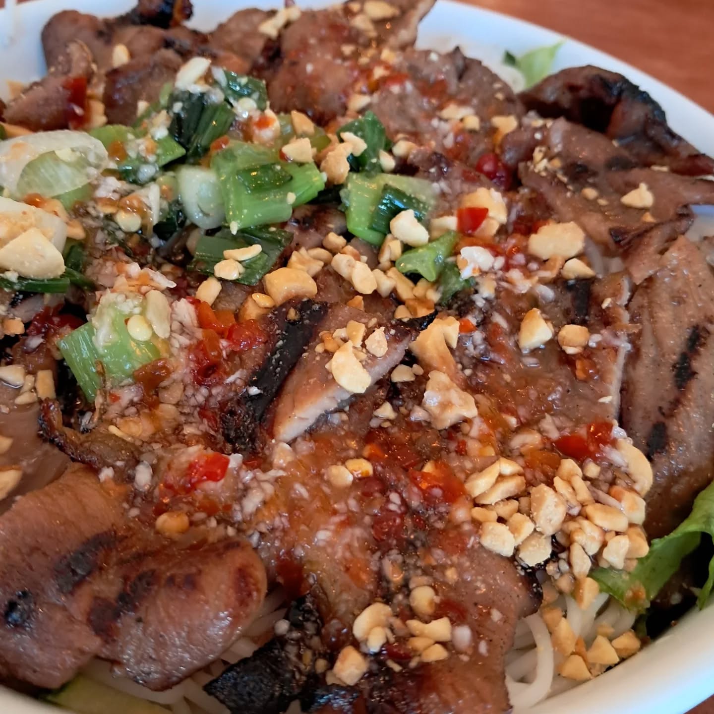 My dear heavens this was delicious. This was the Bun Thit Nuong (Grilled Pork Vermicelli Bowl) from Vung Tau in Lincoln, NE. The bowl has a base of sprouts, then a huge layer cold vermicelli, then perfectly cooked pork, hot, with a nice char and veg. Then you pour the nouc cham over the entire bowl to give the dish a power flavor boost and tie all of the ingredients together.
If you're in LNK go see Vung Tau and get this for yourself, if you're in OMA go see Vietnamese Restaurant on Jones Street and get the Combo Vermicelli Bowl. And everywhere you go remember to Connect With Food!