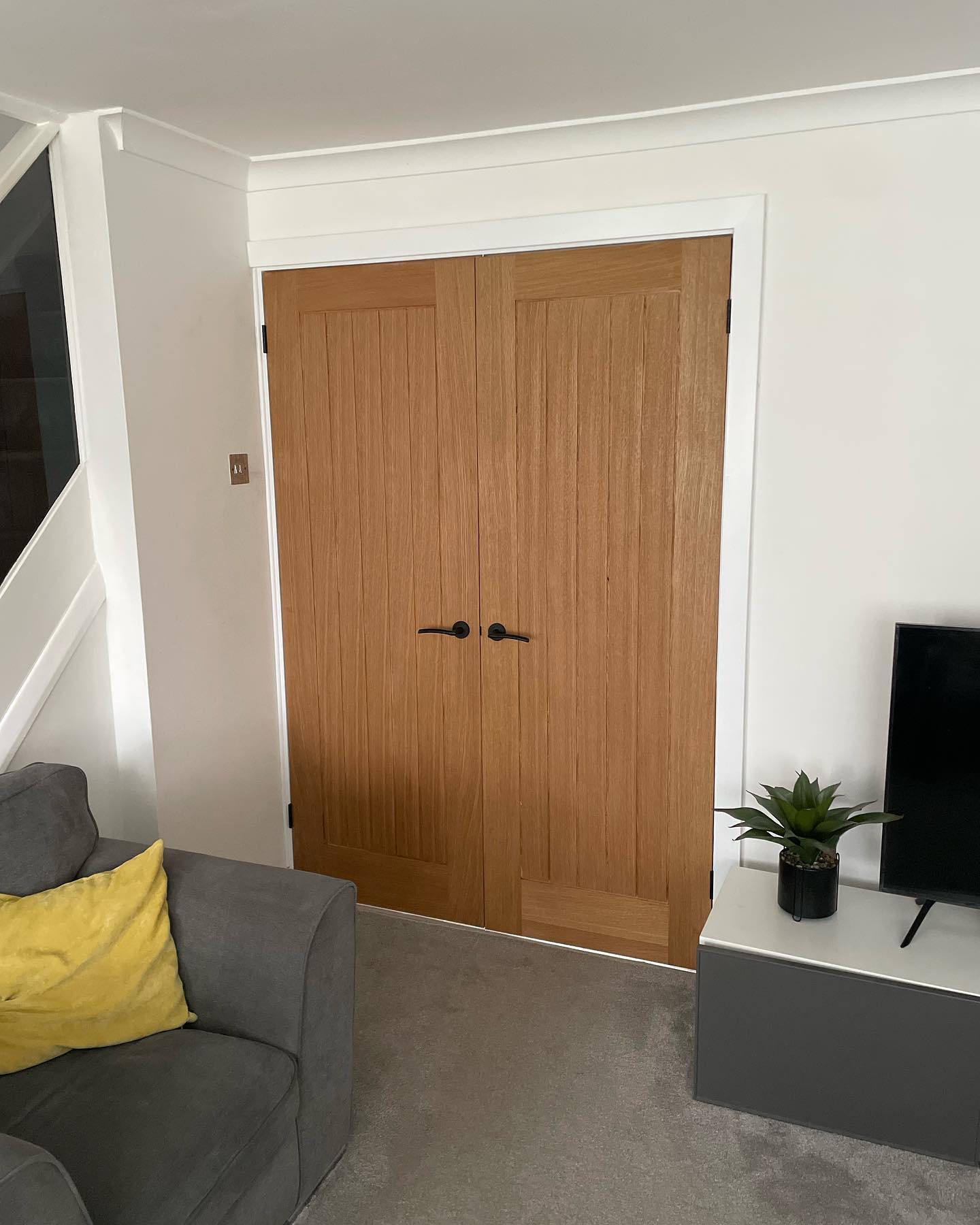 Set of oak double doors installed recently with matt black handles!