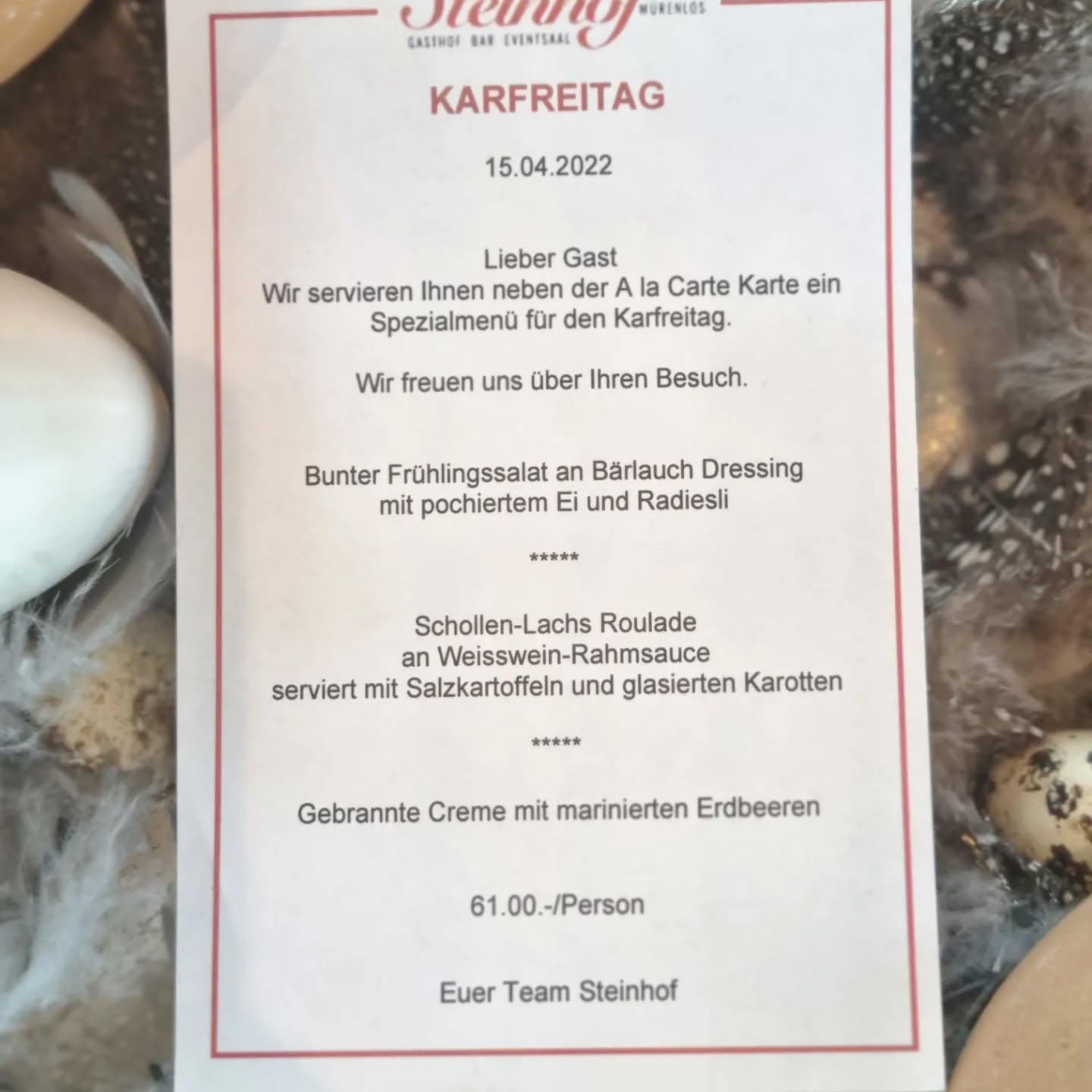 Ostern 2022 im Steinhof🐰
Wir würden uns über euren Besuch freuen
Euer Team Steinhof❤