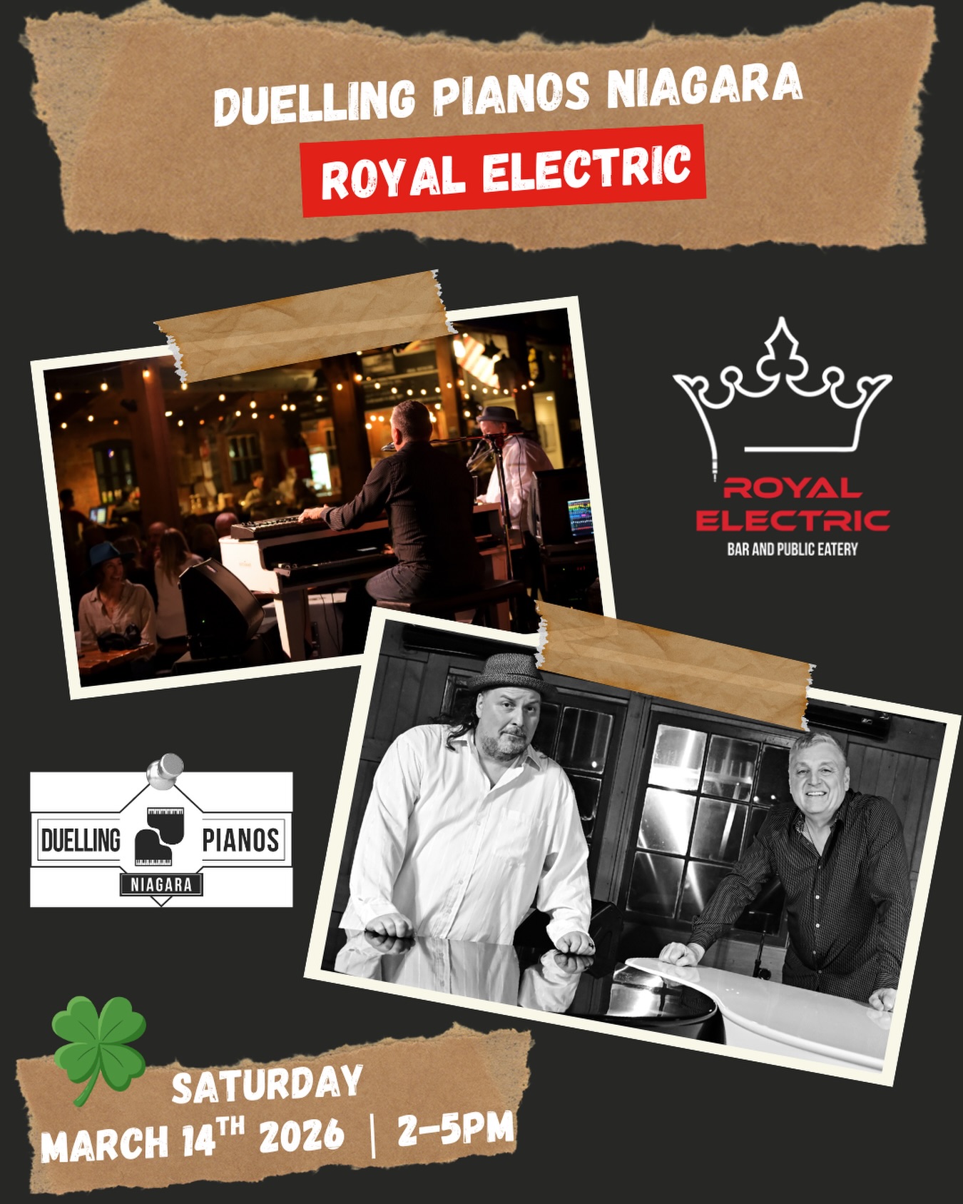 🎹 DUELLING PIANOS IS BACK AT ROYAL ELECTRIC 🎶
Get ready to sing, shout, and request your favourite songs as Duelling Pianos Niagara takes over the stage this Saturday, March 14th from 2–5 PM at Royal Electric!
Grab your friends, grab a drink, and get ready for an afternoon of nonstop music and fun. #royalelectric #downtownguelph