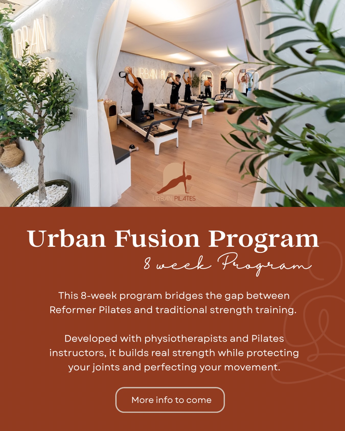 Introducing our new URBAN FUSION program 🌿
Keep an eye out on this page and our APP for more information to come 👀
#pilates #reformer #physio #fusion #comingsoon