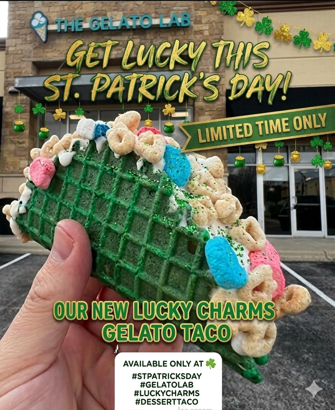 Taco ‘bout a lucky find! 🍀🍦
Celebrate St. Patrick’s Day with our Limited Edition Lucky Charms Gelato Taco. Green, crunchy, and magically delicious.
📍 Catch us at The Gelato Lab before they disappear!
1500 S AW Grimes Blvd, Round Rock, TX, 78664
#stpatricksday #thegelatolab #desserttaco #getlucky #ShopLocalTX
Is this your lucky day? 👇