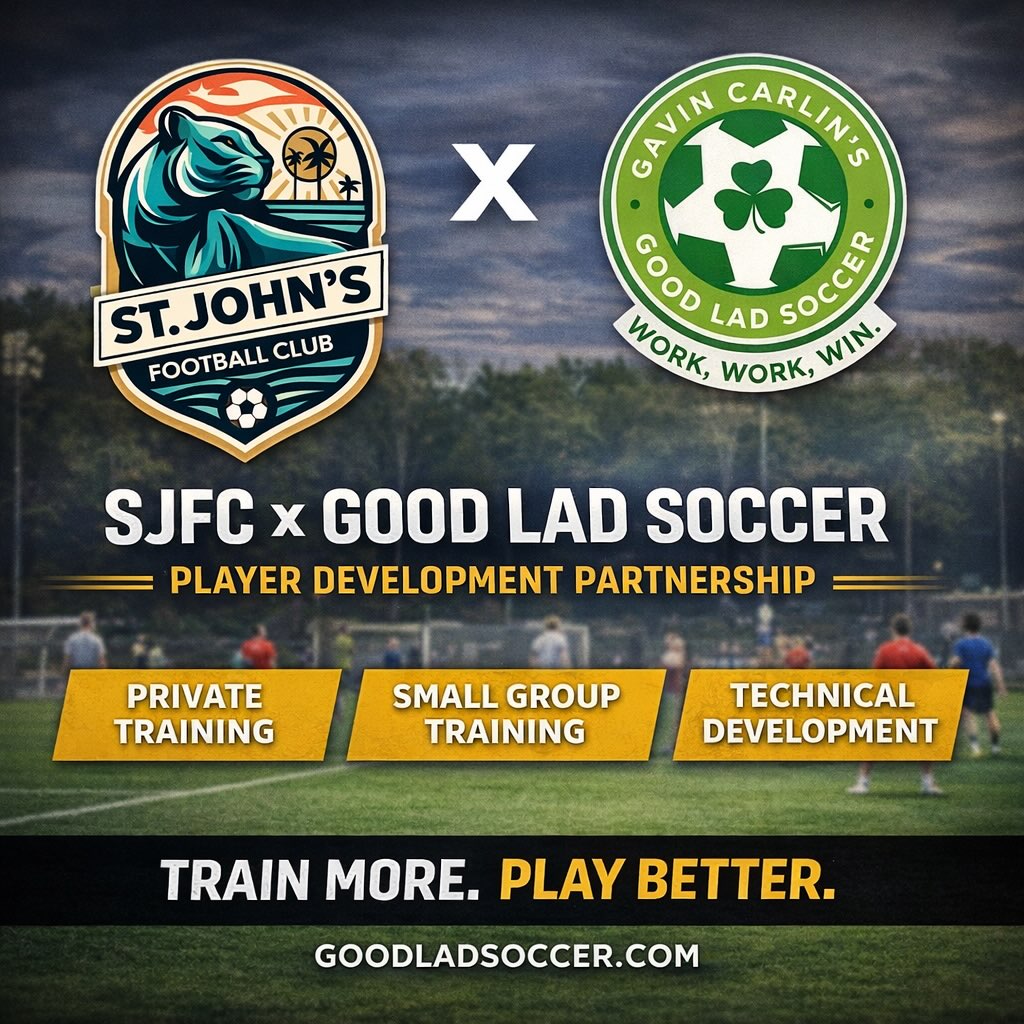 ⚽ SJFC Player Development Partnership Announcement
St. Johns Football Club is excited to announce a new player development partnership with Good Lad Soccer.
Through this partnership, SJFC players will have access to private and small-group technical training sessions designed to provide additional touches, focused instruction, and individualized development outside of regular team training.
Many of our players are already familiar with the high level of coaching and professionalism @goodladsoccer brings to the field, and we are excited to officially align our programs.
📍 All sessions will take place in Nocatee.
Families interested in scheduling additional training can connect directly with Good Lad Soccer:
🌐 goodladsoccer.com
At SJFC, we are committed to creating the best possible player development environment for our athletes. This partnership is another step forward as we continue building the next phase of the club. #goodladsoccer #stjohnsfl #youthsoccertraining