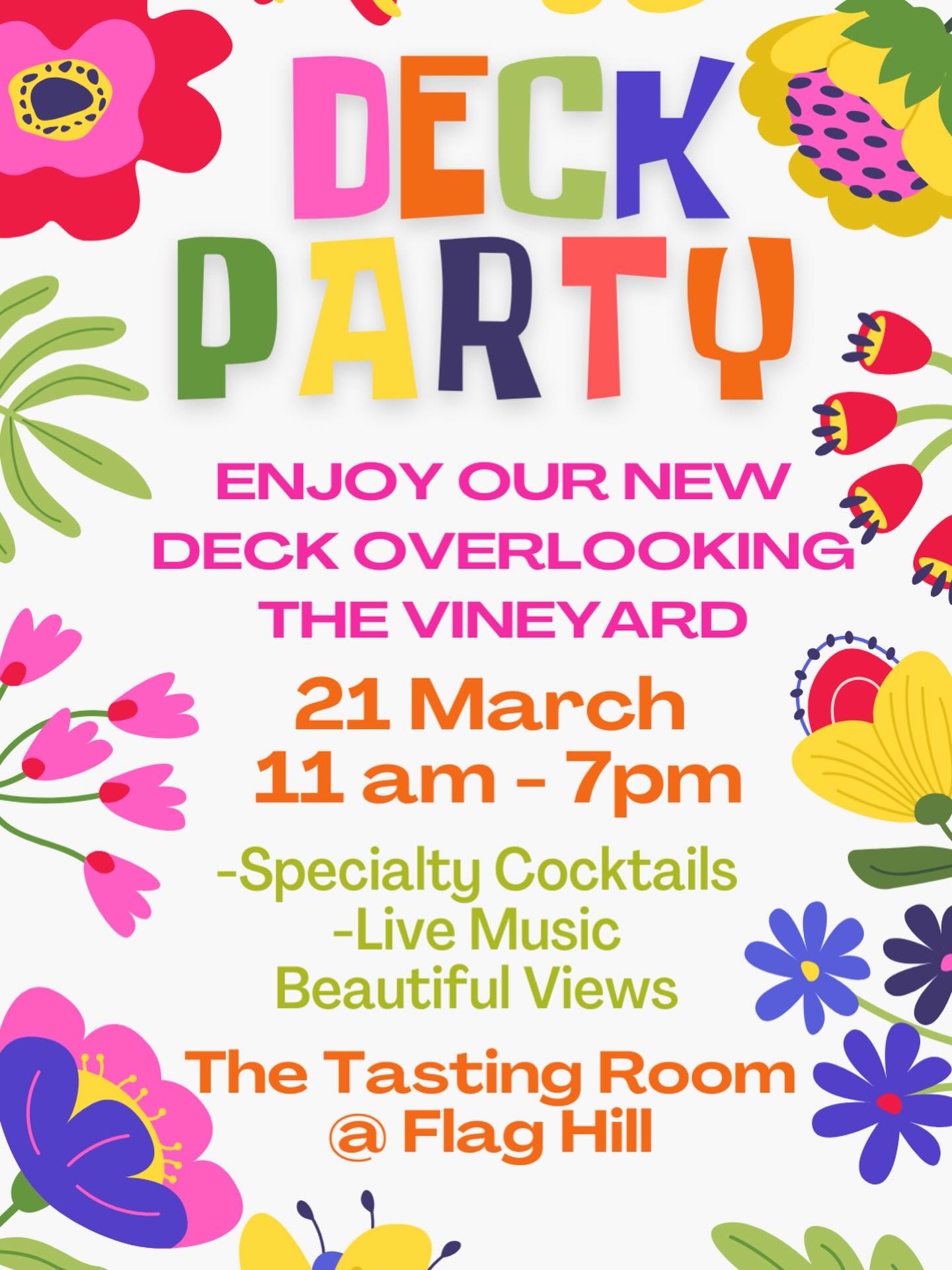 Spring is finally here and we’re celebrating the best way we know how… with wine on the deck. 🌿🍷
Join us Saturday, March 21st as we kick off the first weekend of spring with a Deck Party on our brand new covered deck overlooking the vineyard.
✨ Live music from 1–3 PM
🍹 Cocktail specials
🎲 Lawn games
🍷 Your favorite wines
🌧 Rain or shine
Grab your friends, soak in the vineyard views, and celebrate the start of a new season with us.
#flaghill #drinklocal #deckparty #spring #winery