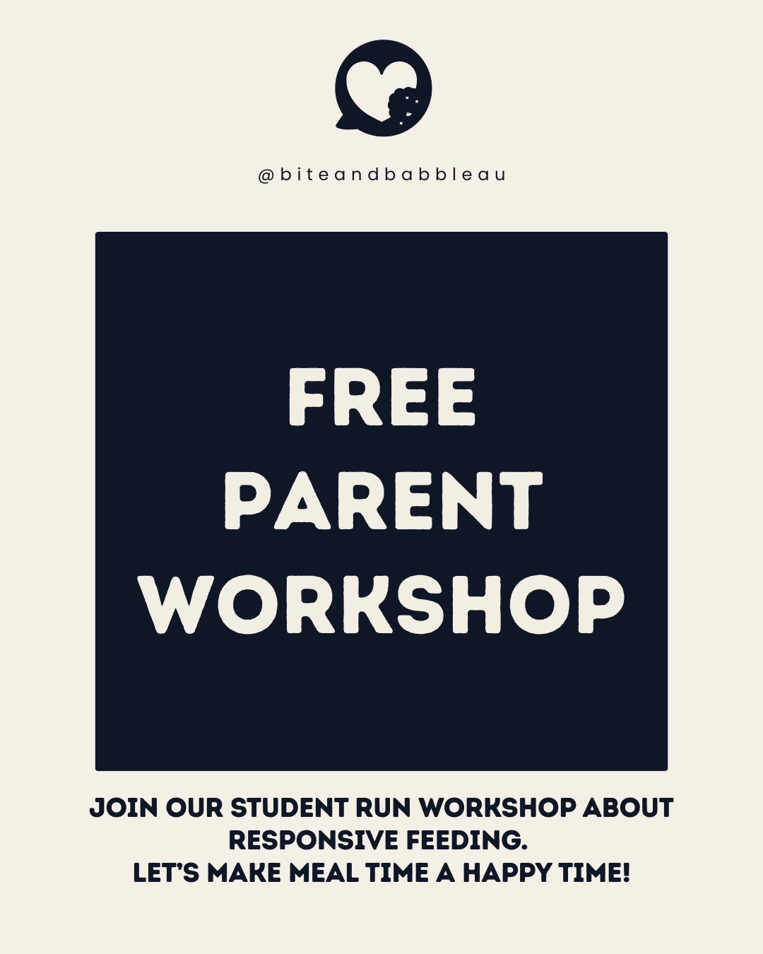 ✨ FREE PARENT WORKSHOP ✨
Mealtimes can sometimes feel stressful or challenging... and you’re not alone.
Join our student-run Responsive Feeding Workshop to learn practical ways to support calmer, more positive mealtimes.
Tap the link in our bio to register your attendance.
Because every family deserves to feel empowered at each bite and babble.
Babble soon!
#feedingtherapy #freeworkshop #parenteduation #earlyintervention #biteandbabble