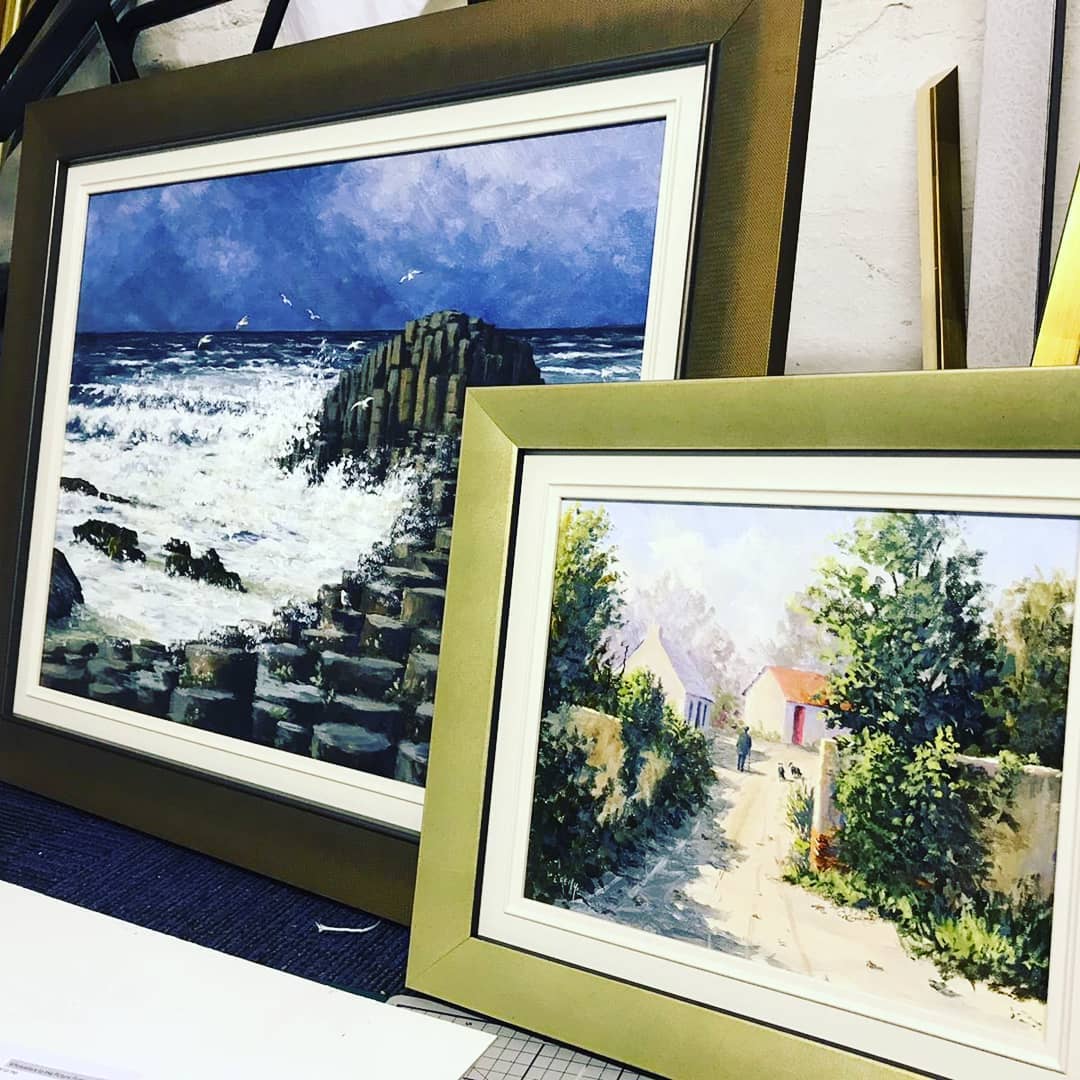 Immensely proud to have worked on this astonishing collection of pieces from Northern Irish artists.
Liam Reilly is best known for his oil landscapes of the Glen of Antrim. He is entirely self taught and phenomenally talented as was John Markey Robinson. Markey's vivid works are almost geometric and abstract in style, with recurring features such as featureless faces and white cottages with black windows.
#irishartist
#markeyrobinson
#worthing
#worthingbusiness
#framingservice #frameyourlife #sustainable #lovewhatyoudo #everydayisaschoolday #smallbusinessuk #independentbusiness #framersofinstagram #framedart