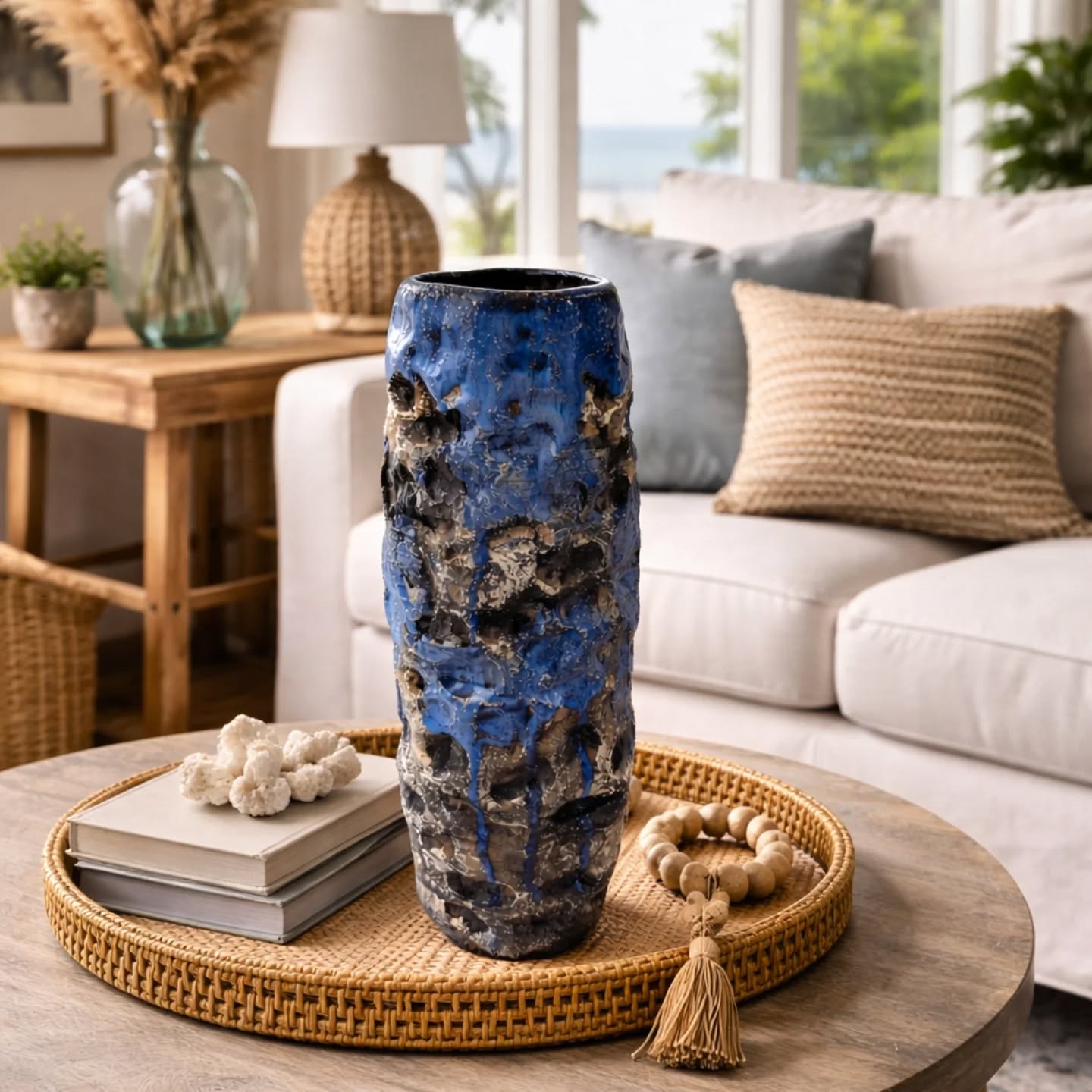 "Baltic Tide"
Currently available at @cooroybutterfactory in the Combustion Exhibition.
One of those pieces where the surface led the way.
Built up with heavy texture and layered glazes, letting the blues run and settle into the clay. It ended up feeling very coastal — a bit like rock, tide and weather all at once.
#clayprocess #ceramicartist #texturedvessel #coastalpalette #handbuiltceramics