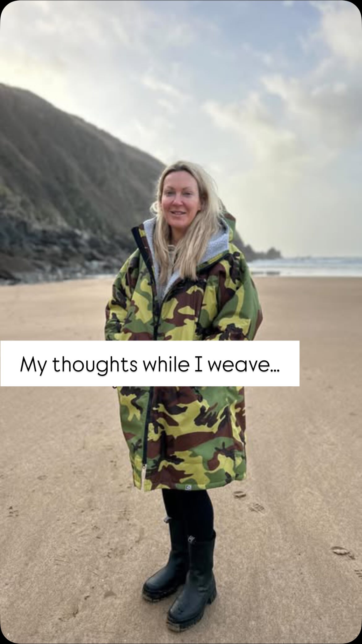 The thoughts in my head while I weave.
Fragments of our recent trip to Devon.
The sea. The rocks. The quiet persistence of water shaping stone.
This piece — part two of three — draws on that same slow transformation, inspired by the formation of gorges over time.
My largest commission so far, now taking shape.
The full three-piece work will reveal itself slowly.
.
.
.
.
.
www.ellecollins.com
wovenart textileart fiberart contemporarytextiles wovenwallart
sculpturaltextiles originalartwork collectibleart artforinteriors
contemporaryartcollector #artistprocess workinprogress #slowmade
processart natureinspiredart organicforms #naturaltextures
coastalinspiration emergingartist ukartist #britishartist