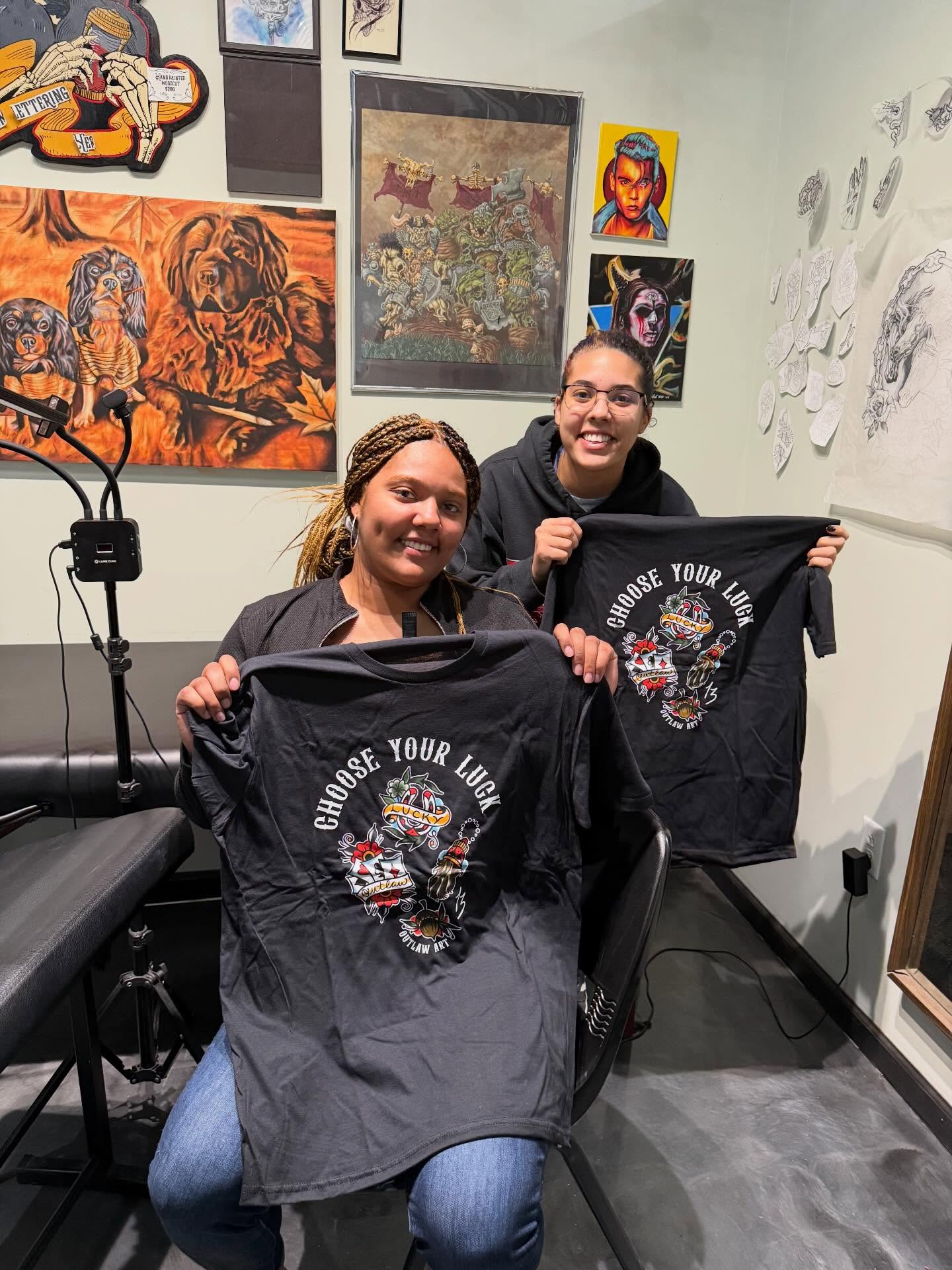 Thank you to the first 5 for the t-shirt and aftercare kit giveaway, and a huge shout out to @poorehousegraphics for getting these t-shirts done for us!! We will be going till the evening on tattoo and piercing specials!
