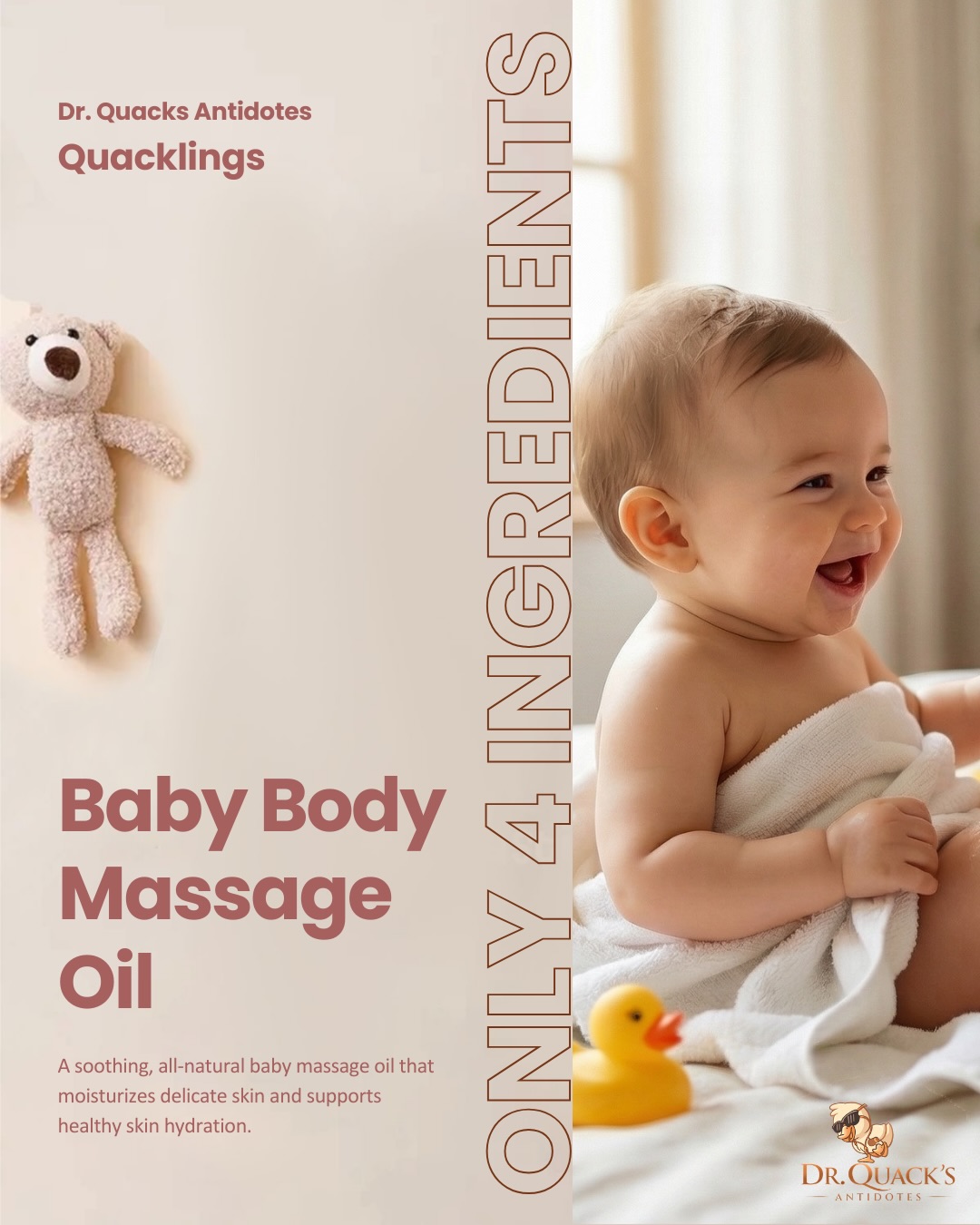Made with only 4 ingredients — nothing extra, nothing unnecessary - FIND IT ON OUR WEBSITE!
Coconut Oil • Apricot Oil • Jojoba Oil • Vitamin E
Quacklings Baby Massage Oil for soft, nourished baby skin and loving massage moments. 🐥
🔗LINK IN BIO
Dr. Quacks Antidotes