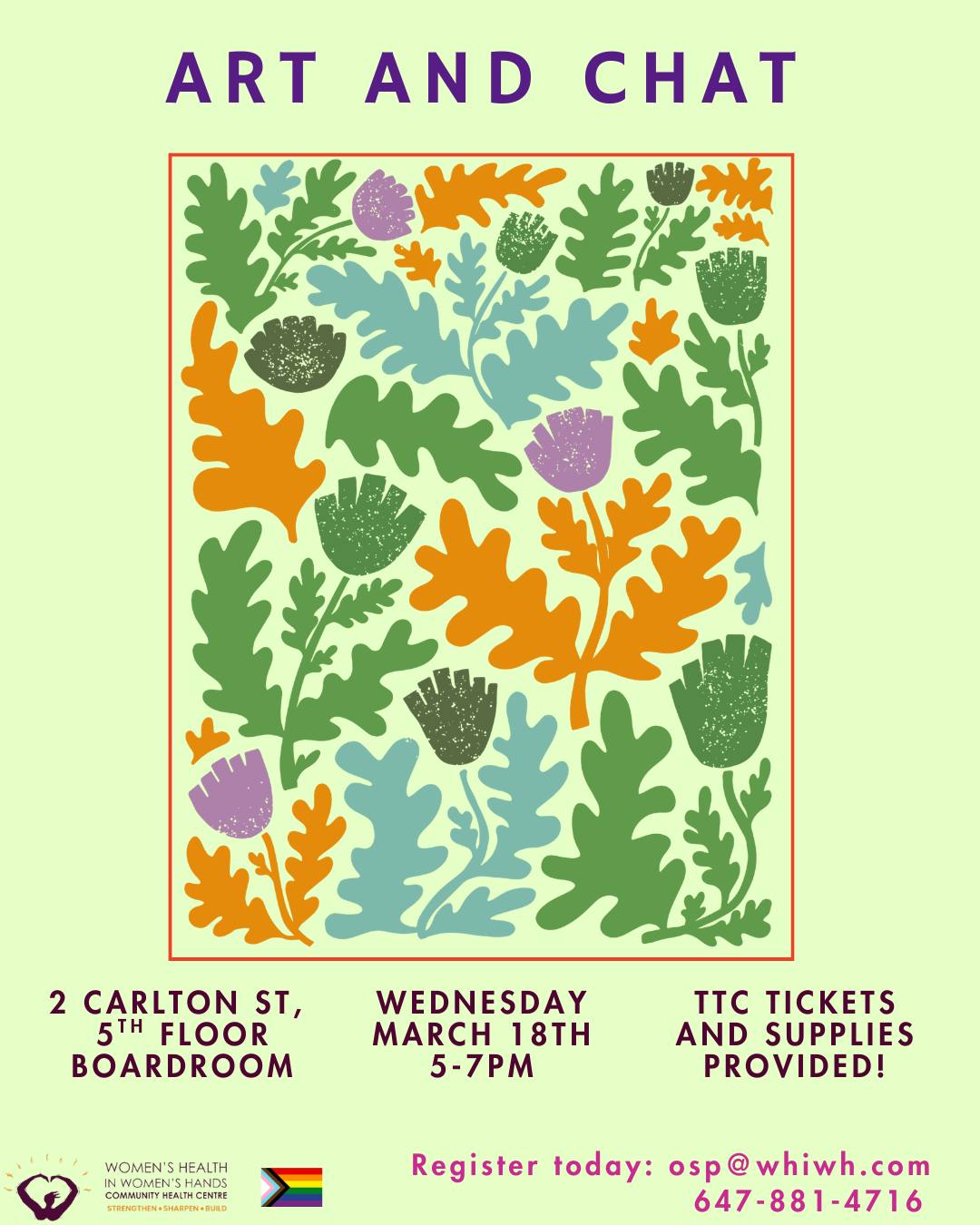 There's still time to sign up for Art and Chat!
If you love art and are passionate about mental health, join us next week Wednesday March 18th. We will be painting planters and learning about the Ontario Structured Psychotherapy program at WHIWH-CHC.
To register or learn more contact osp@whiwh.com or 647-881-4716