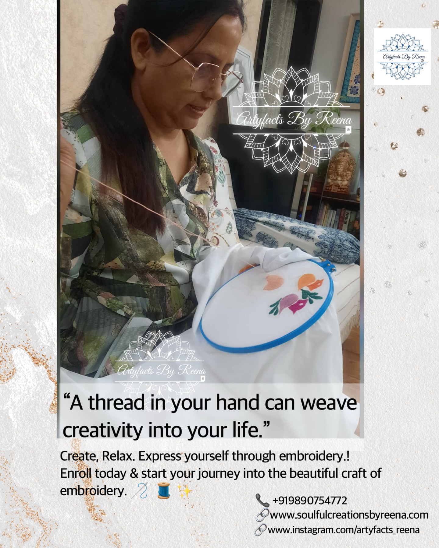 🧵✨ Discover the Art of Embroidery! ✨🧵
Are you looking for a creative and relaxing hobby? Join our Embroidery Classes and learn how to transform simple fabric into beautiful works of art!
Our classes are perfect for beginners, advanced learning ,hobby lovers who want to explore the wonderful world of embroidery. You will learn different stitches, creative patterns, and techniques to decorate clothes, home décor, and handmade gifts.
🌸 What you will learn:
Basic and advanced embroidery stitches
Pattern design and color combinations
Traditional and modern embroidery styles
How to create beautiful handmade projects?
🌟 Why join our classes?
Friendly and supportive learning environment🎉
Step-by-step guidance 💫
Improve creativity, focus, and relaxation
Opportunity to turn your skill into a small business
🎨 Create. Relax. Express yourself through embroidery!
Enroll today and start your journey into the beautiful craft of embroidery. 🪡✨
For registration 📞+919890754772
🔗www.soulfulcreationsbyreena.com
#embroidery #artclass #handembroidery #embroidered #embroideryclass