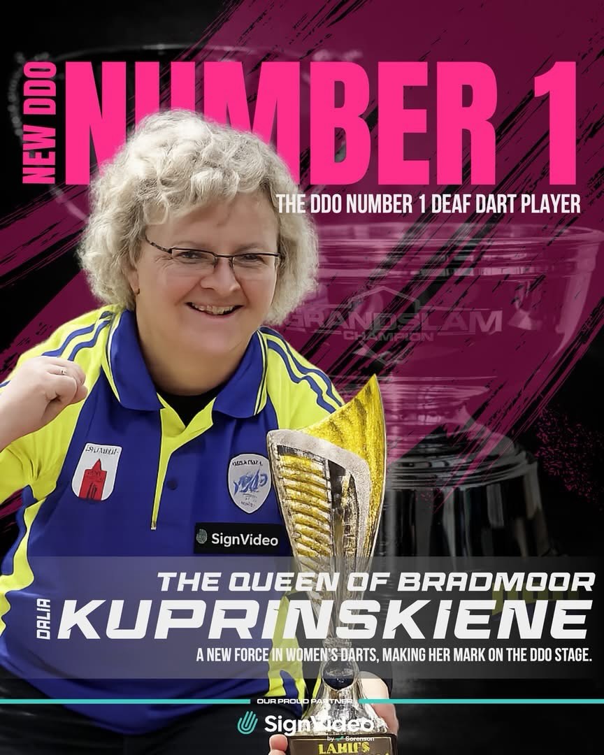 🔥 A NEW FORCE IN WOMEN’S DARTS 🔥
After an incredible run of performances, Dalia Kuprinskiene has officially risen to the top of the DDO Women’s Order of Merit, becoming the Number 1 Deaf Women’s Darts Player.
📊 The full DDO Women’s Order of Merit (1–32) is now available on our website.
Visit www.deafdarts.org to see where you currently stand in the rankings.
#DDO #DeafDarts #WomensDarts #Number1 #DDO OrderOfMerit 🎯