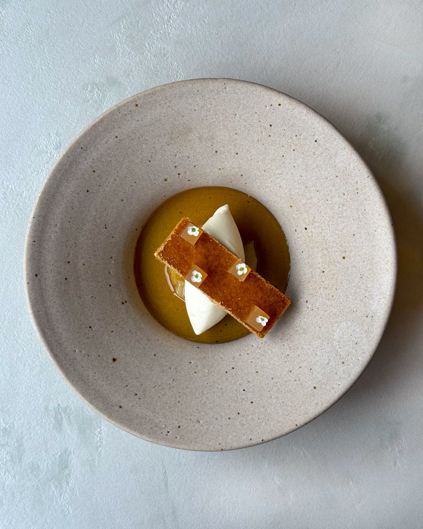 Parsnip, pear & caramelised puff pastry.
Available on the vegan tasting menu and à la carte.