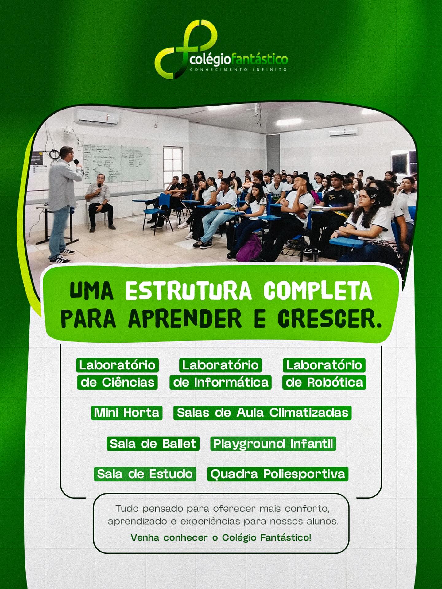 No Colégio Fantástico, nossos alunos contam com espaços preparados para aprender, explorar e se desenvolver todos os dias. ✨
Cada ambiente é pensado para estimular a curiosidade, o conhecimento e novas descobertas, tornando o aprendizado ainda mais significativo.
Porque acreditamos que uma boa estrutura também faz parte de uma educação de qualidade. 📚
Agende uma visita e venha conhecer nossa estrutura! ✨