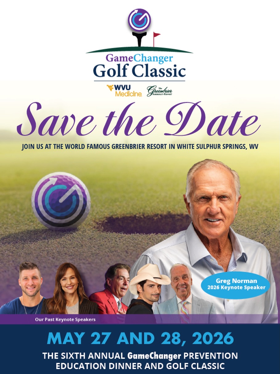 Mark your calendars for the 6th Annual GameChanger / WVU Medicine Dinner & Golf Classic at the world-renowned The Greenbrier on May 27–28, 2026.
Join us for two incredible days dedicated to supporting GameChanger’s prevention education programs that are working to protect youth from the dangers of fentanyl and opioid misuse.
We’re also excited to welcome golf legend Greg Norman as our 2026 Keynote Speaker. 🦈
#SaveTheDate #GolfClassic #TheGreenbrier #GregNorman #WVUmedicine