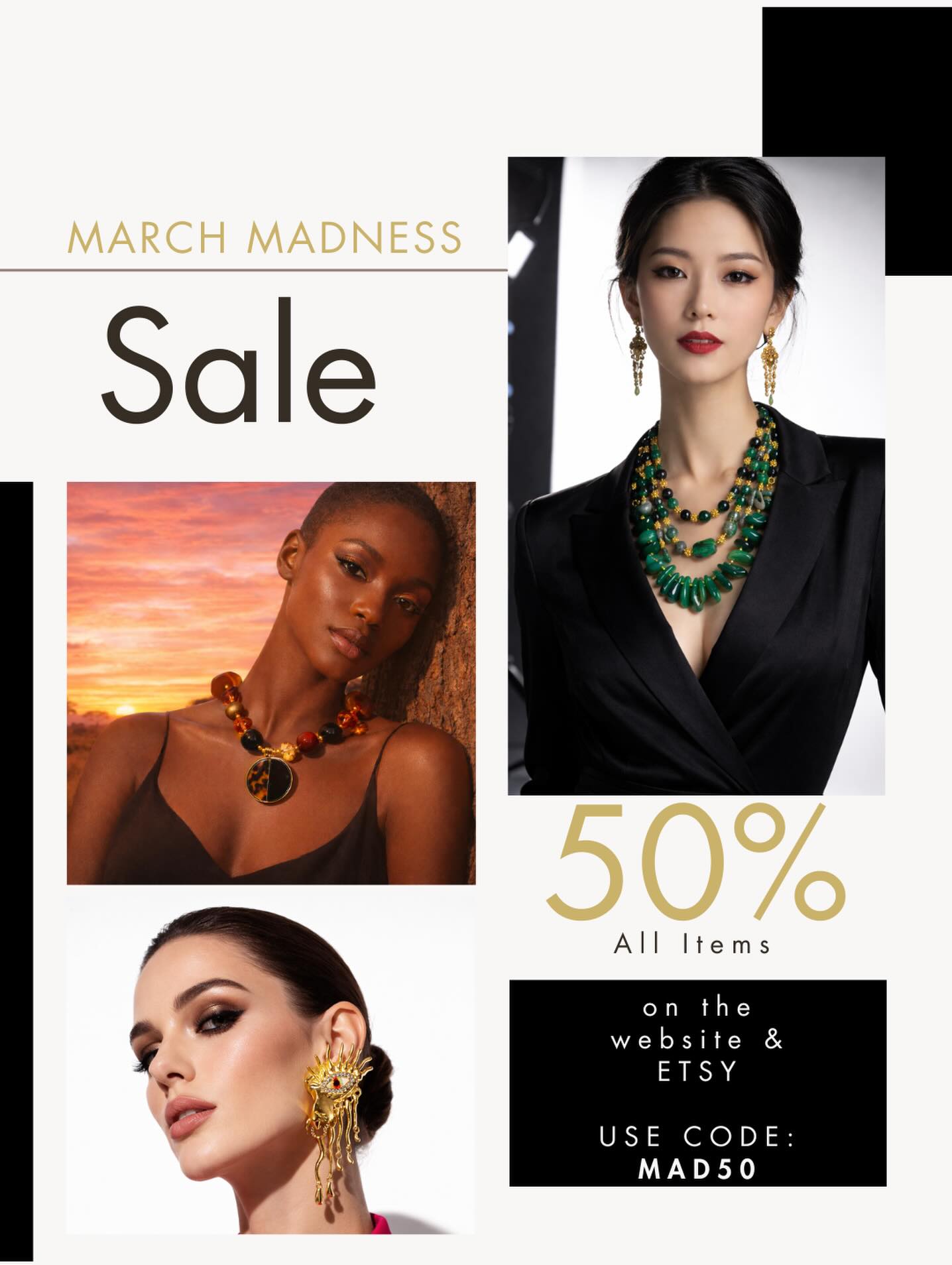 MARCH MADNESS sale is going on NOW!
50% off on all reimagined bead jewellery on the House of Style & Design website (www.houseofstyleanddesign.com) and Etsy (www.houseofstylebyandrea.etsy.com)
enjoy the savings from now until the end of the month.
#marchmadness #sale #reimagined #beadedjewellery