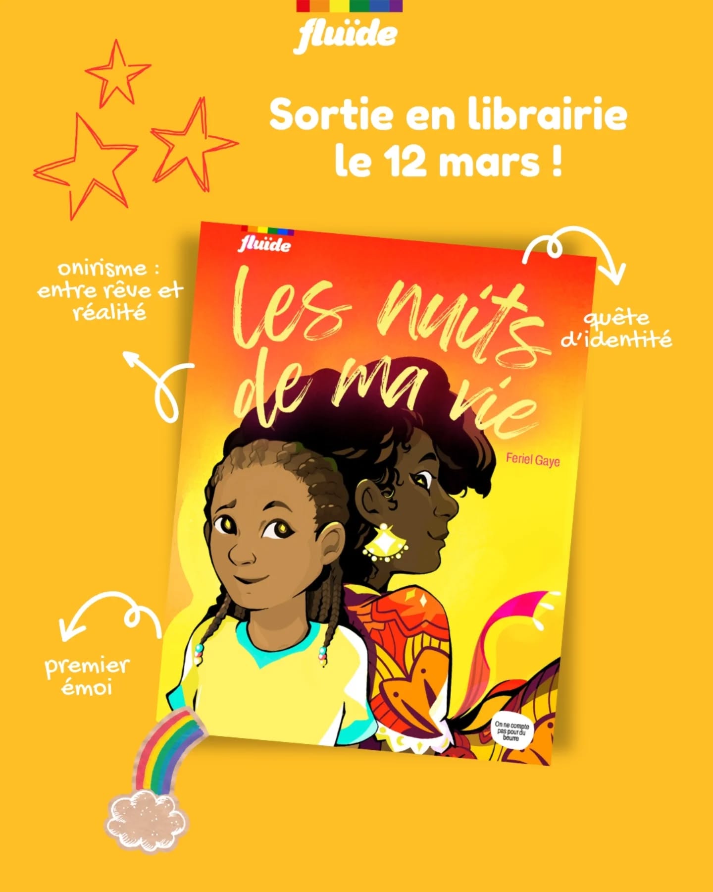 🌈 Jour de sortie 🌈
Retrouvez en librairie Les nuits de ma vie de @purplefefe_ dès aujourd'hui !
N'oubliez pas la séance de dédicace chez @fafa.bouquinerie.cafe à 17h ✨️
Maya, 12 ans, s’endort partout — en classe, dans le bus, à la maison. Car dans ses rêves, elle devient Aminata, une héroïne aux cheveux magiques qui combat des monstres emprisonnant les enfants différents. Dans la réalité, Maya, seule enfant noire d’une famille blanche, subit les regards et les remarques d’une petite ville étroite. Tout change avec l’arrivée d’une nouvelle élève charismatique, qui bouleverse son univers intérieur comme extérieur. Entre éveil et sommeil, amour et identité, ce roman célèbre la force de l’imaginaire pour affronter la réalité.
#onnecomptepaspourdubeurre #jourdesortie #litteratureado #identite
