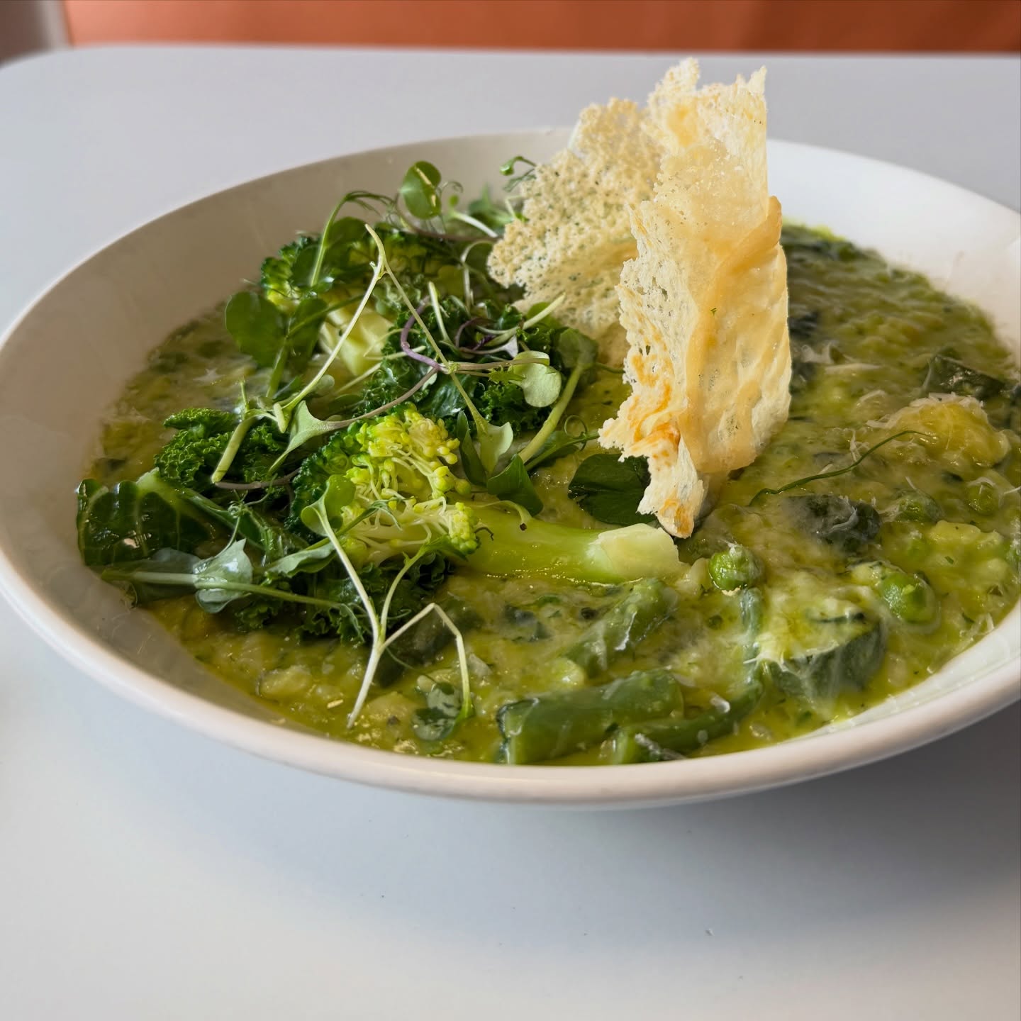 The Primavera has had a little makeover. She’s back to being a risotto with the addition of probably the most delicious cheesy moorish garnish known to mankind..