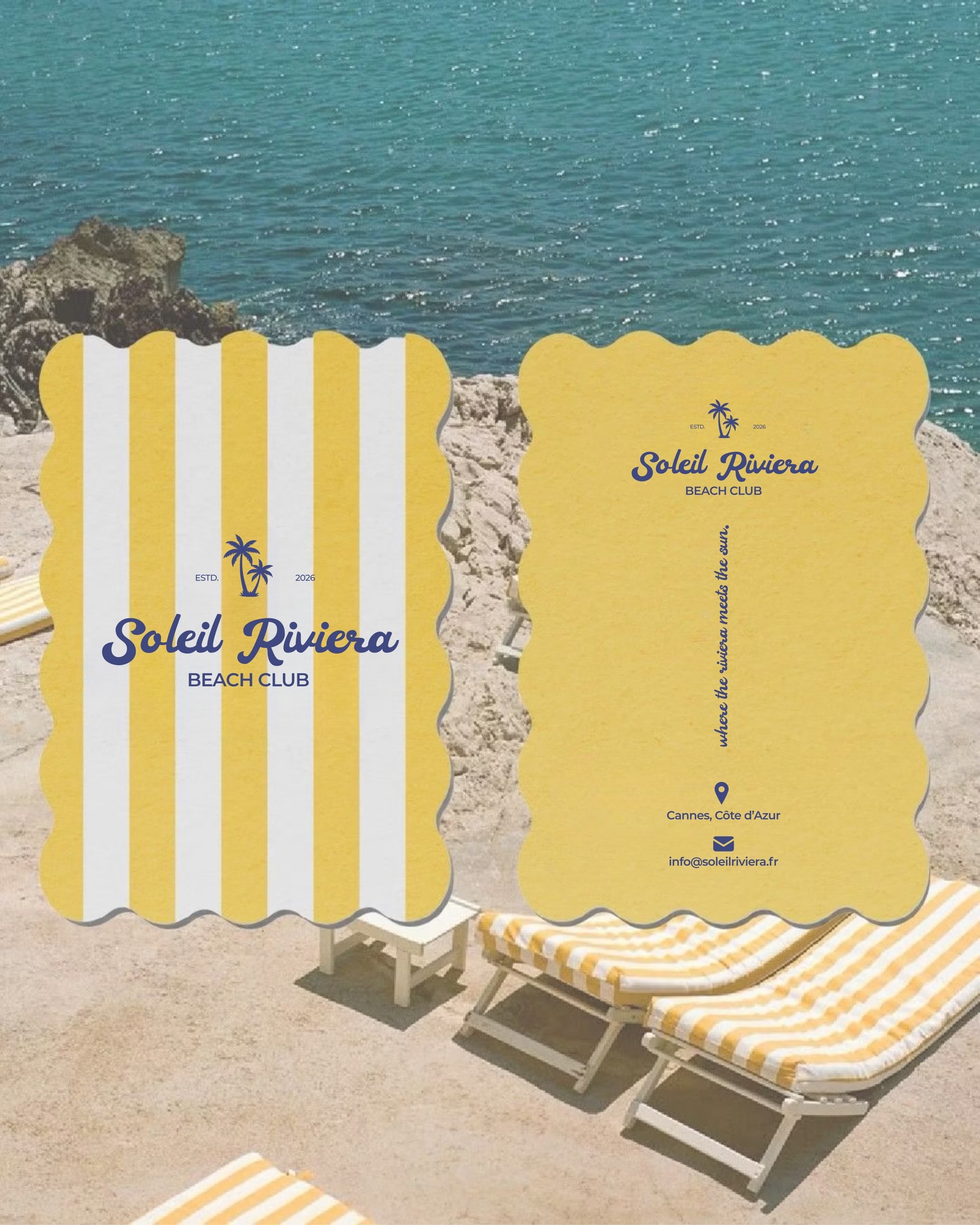 Soleil Riviera Beach Club 🍋
For this branding concept, the goal was to create something that felt elevated, playful and instantly recognisable, inspired by the colours and atmosphere of the French Riviera.
The warm yellow tones, bold stripes and relaxed typography were chosen to reflect sun-soaked beach days, luxury lounging and effortless summer energy.
Branding isn’t just about a logo, it’s about creating a visual identity that people remember and instantly connect with.
Imagine your business having a brand that feels this cohesive across everything, from social media to printed materials and your website.
Your brand’s elevation starts here.