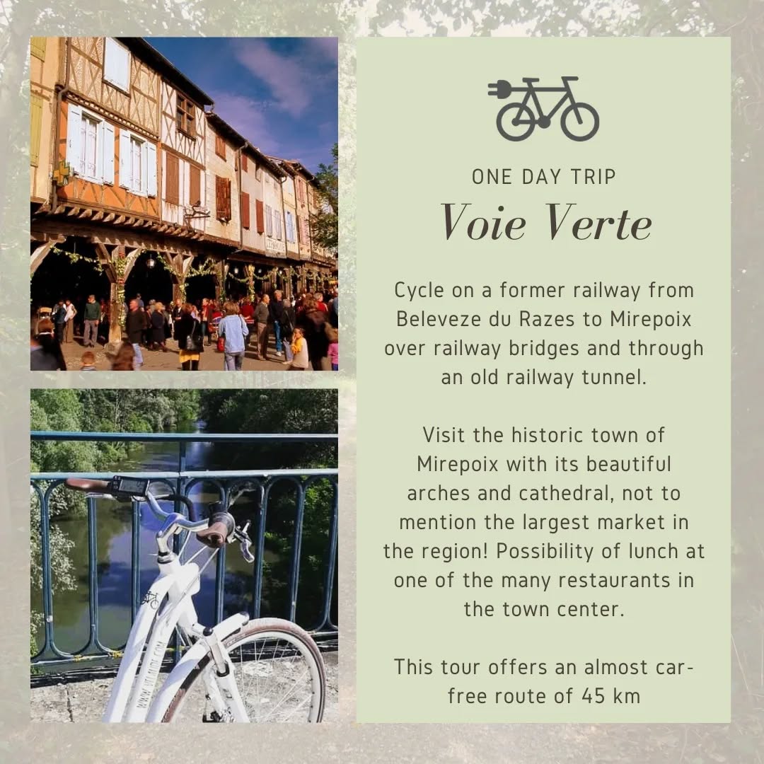 🇬🇧 Every Monday: Self-guided Tour Voie Verte 🇫🇷 Tous les lundis : Visite autoguidée de la Voie Verte 🇳🇱 Elke maandag: Tour Voie Verte op eigen gelegenheid
🇬🇧 45 KM - Starts at 10.00 - Starting point: Belevèze-du-Razes.
Car-free cycling on a former railway track from Belevèze-du-Razes to Mirepoix over railway bridges and through an old railway tunnel! For all ages. More information on our website.
🇫🇷 45 KM - Départ à 10h00 - Point de départ : Belevèze-du-Razes.
Vélo sans voiture sur une ancienne voie ferrée de Belevèze-du-Razes à Mirepoix en passant par des ponts ferroviaires et un ancien tunnel ferroviaire ! Pour tous les âges. Plus d'informations sur notre site web.
🇳🇱 45KM - 45 KM - Aanvang: 10.00 uur - Vertrekpunt: Belevèze-du-Razes.
Autovrij fietsen over een voormalige spoorbaan van Belevèze-du-Razes naar Mirepoix over spoorbruggen en door een oude spoortunnel! Voor alle leeftijden. Meer infomatie op onze website.
#aude #voieverte #audetourisme #ebike #VAE #ebikeadventures #velaude #locationdevelo #cyclingfrance #pyreneescycling