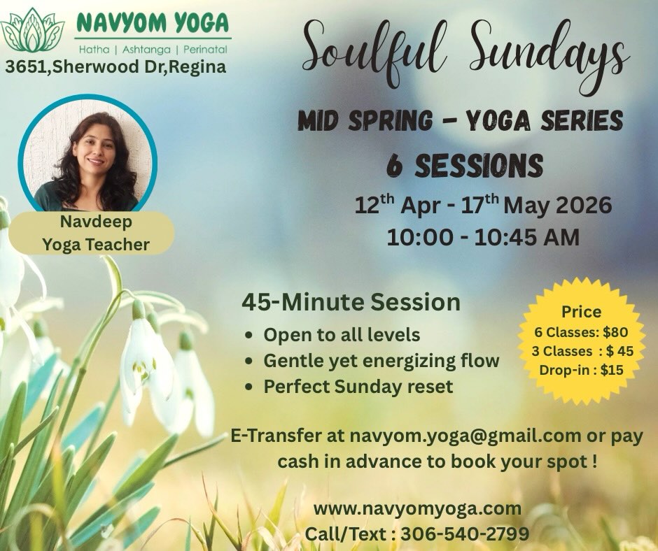 Soulful Sunday Series 🌿. A 6-Sessions Mid Spring Journey !
Join us for these Sunday sessions of mindful movement, breath awareness and relaxation designed to help you feel balanced , refreshed and grounded.
🗓️ Apr 12 - May 17, 10:00 - 10:45 AM
🧘🏻♀️6 Sunday Sessions
Limited slots available. Dm to register !
#spring #yogacommunity #yoga #sundayreset #mindfulmovement