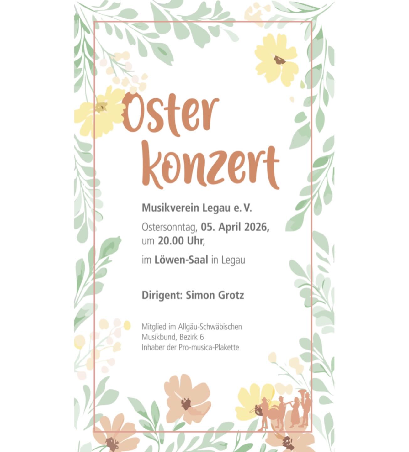 💛-liche Einladung zu unserem diesjährigen Osterkonzert! Am Ostersonntag öffnen wir wieder mal die Türen des Löwensaals und freuen uns auf viele Zuhörer 🤗 Seid gespannt auf einen bunt gemischten Abend bestehend aus modernen, traditionellen sowie konzertanten Musikstücken. 🎶✨
Eintritt: 8€ (U15 3€)
Einlass: 19:00 Uhr
Bis dann! 🐣🐰🌷
#musikverein #legau #musikvereinlegau #mvlegau #osterkonzert